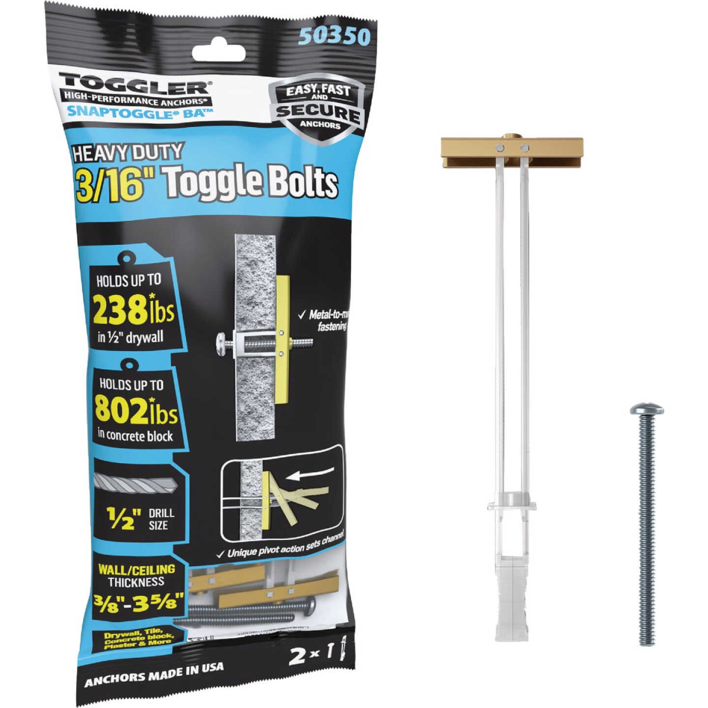 Toggler Snaptoggle 3/16 In.-24 x 2 In. Toggle Bolt (2-Count) Image 1