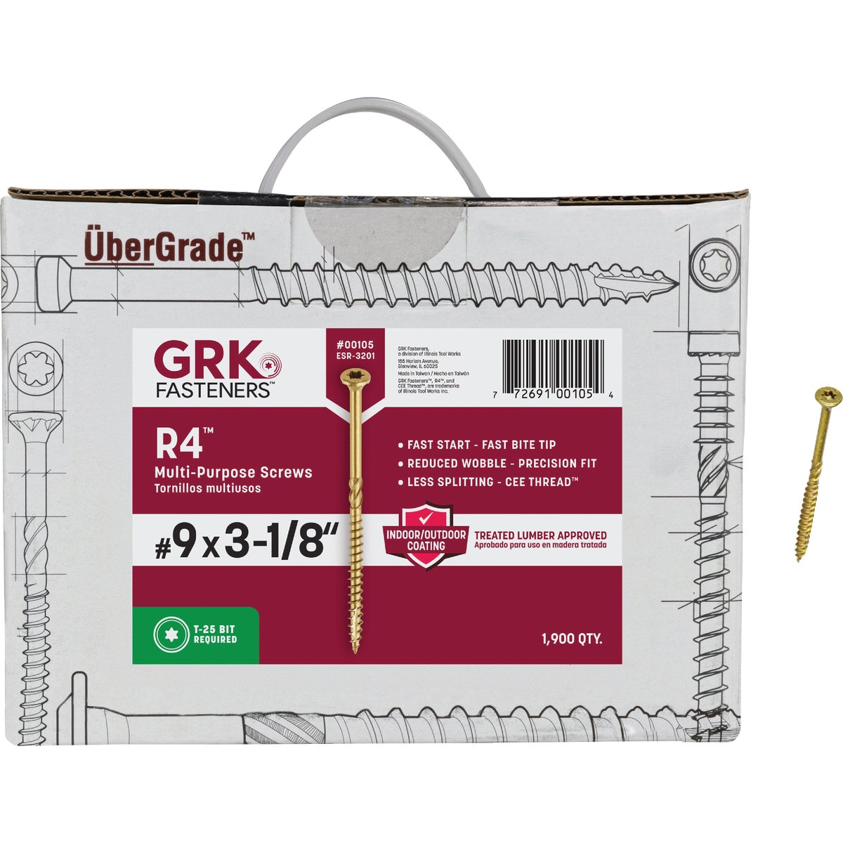 GRK R4 #9 x 3-1/8 In. Star Drive Multi-Purpose Wood Screw (1900-Count)