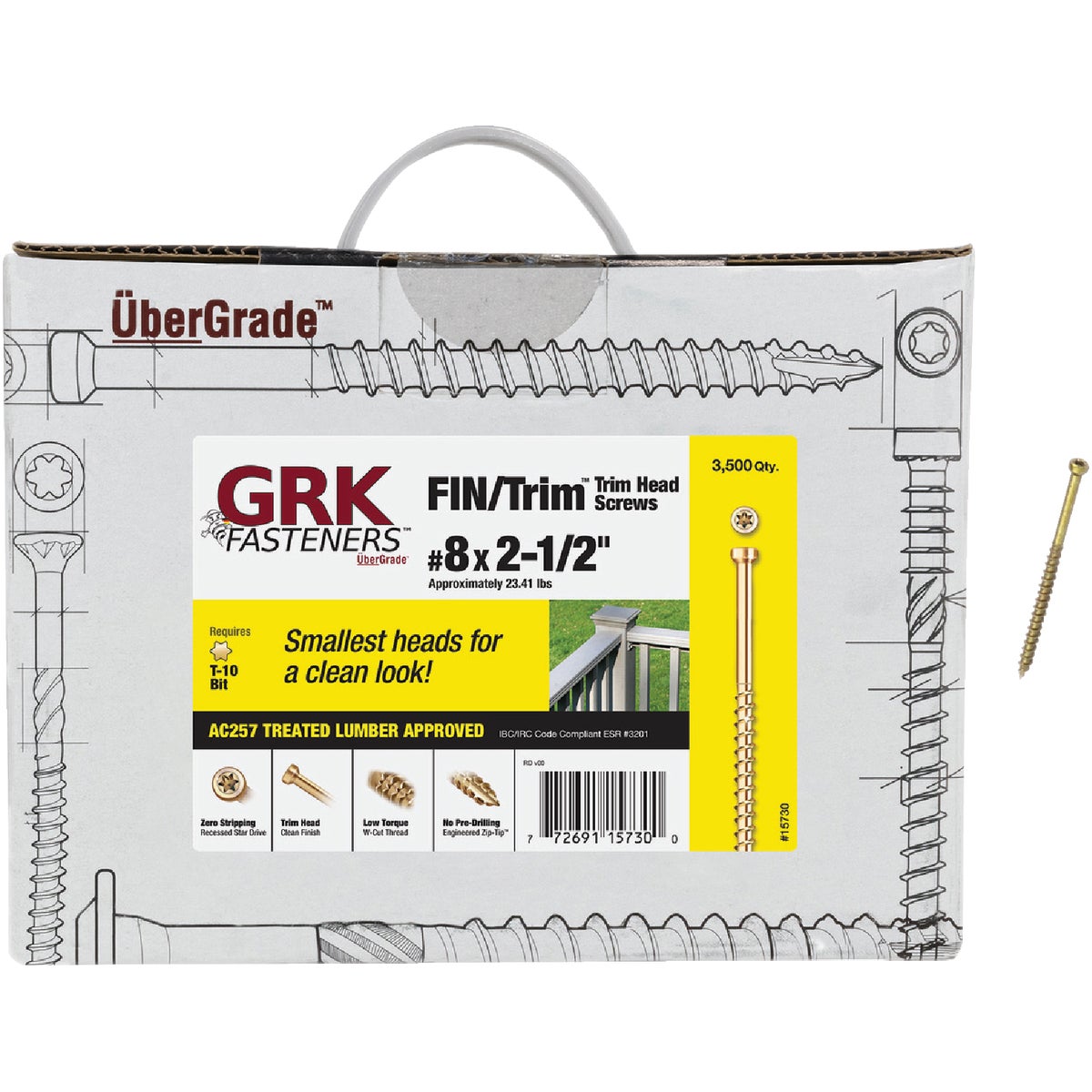 GRK #8 x 2-1/2 In. Star Drive Steel Trim Screw (3500-Count)