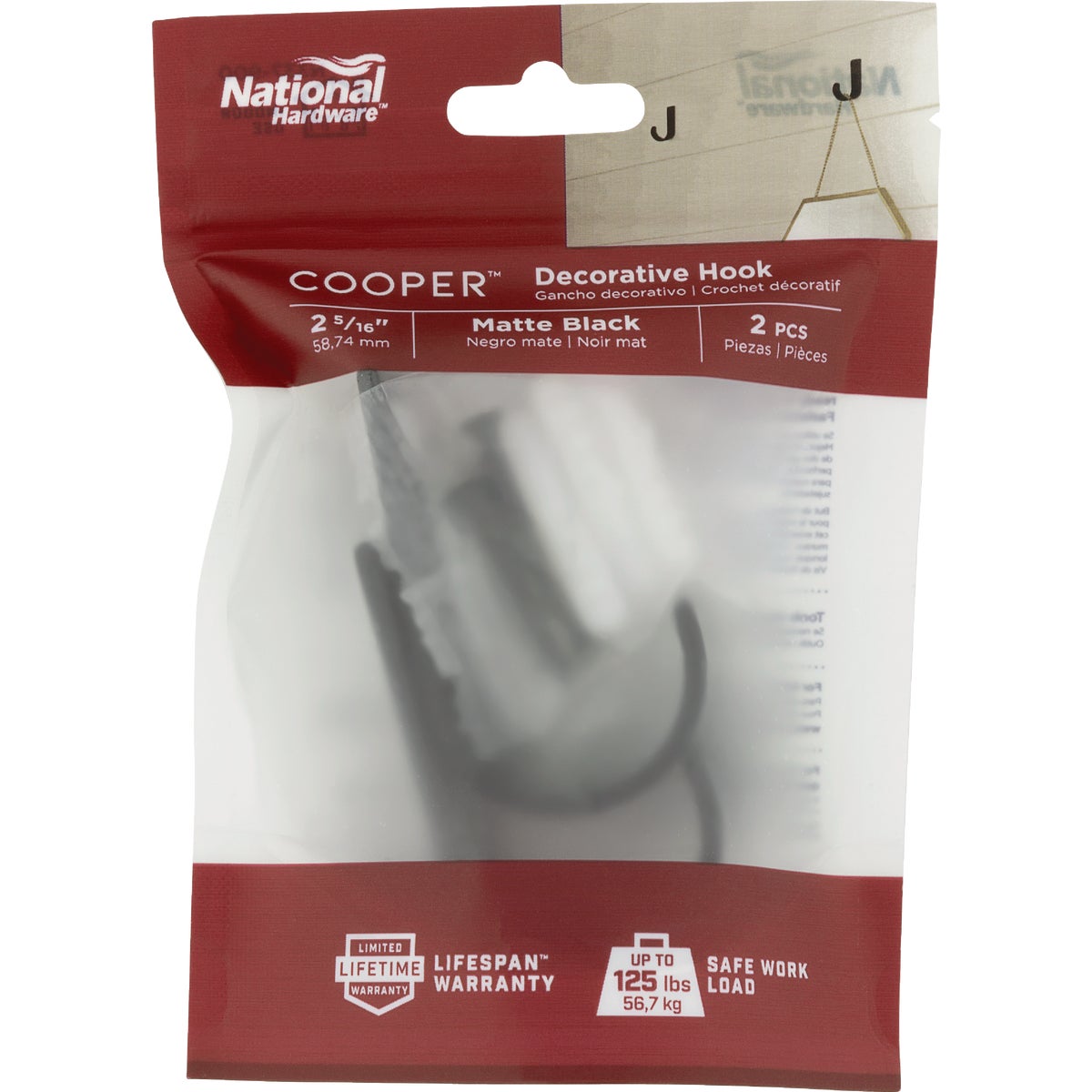 National Hardware 2-5/16 In. Matte Black Cooper Multipurpose Hook (2-Pack) Image 2