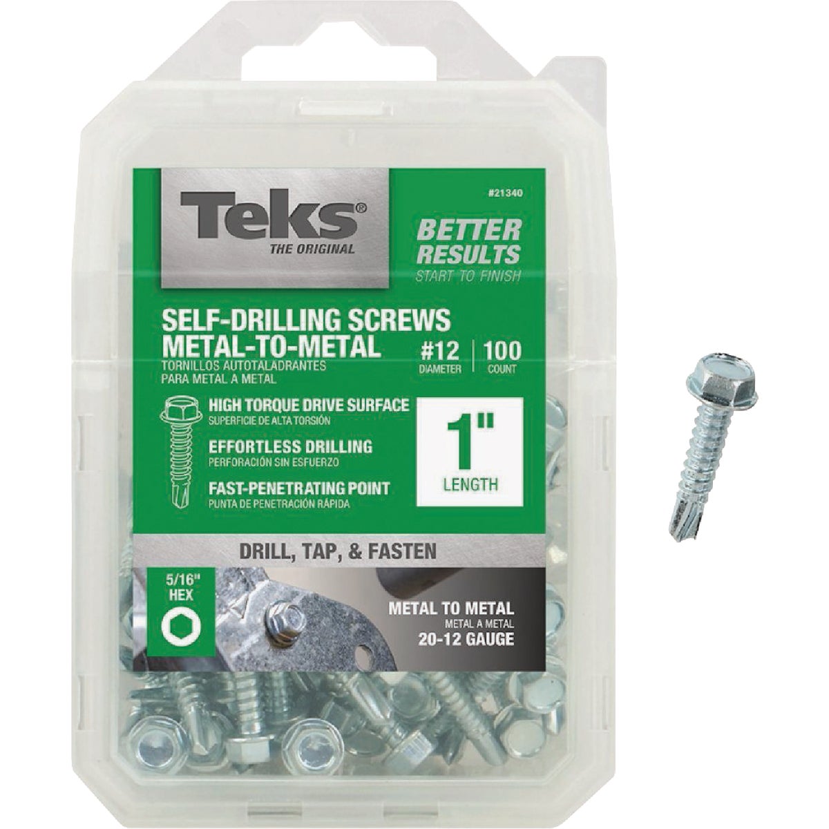 Teks #12 x 1 In. Hex Washer Head Sharp Point Metal to Metal Screw (100-Count) Image 1