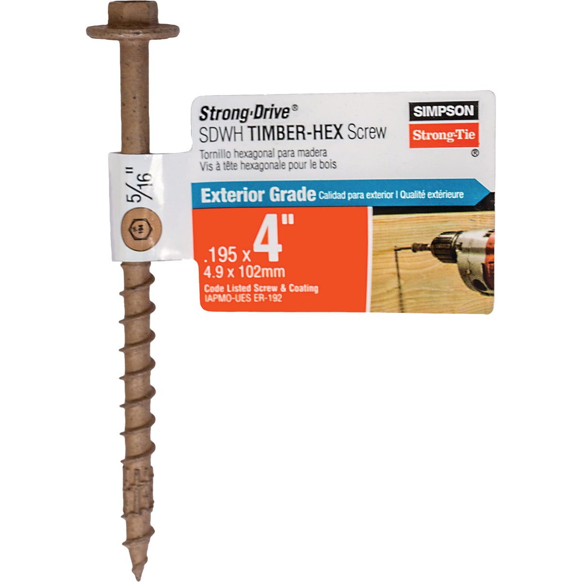 Simpson Strong-Tie Strong-Drive SDWH 4 In. x  0.195 In. 5/16 In. Hex Drive Tan Timber Screw Image 1