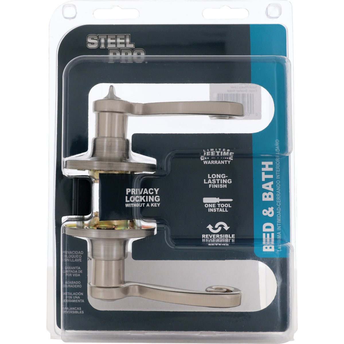 Steel Pro Brushed Nickel Scroll Privacy Door Lever Image 3
