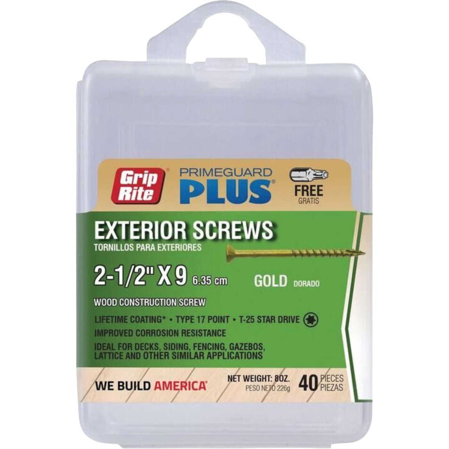 Grip-Rite PrimeGuard Plus #9 x 2-1/2 In. Star Drive Gold Exterior Construction Screw (40-Count) Image 1