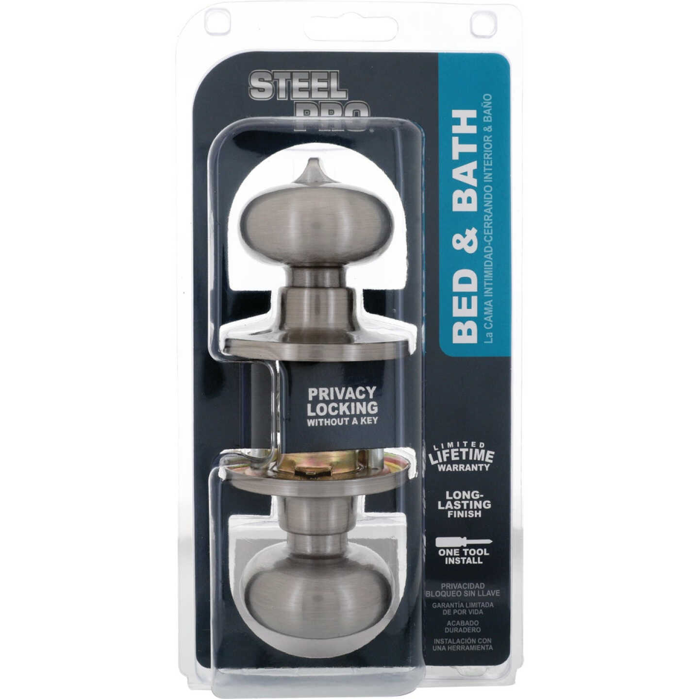 Steel Pro Brushed Nickel Bed & Bath Door Knob Image 2