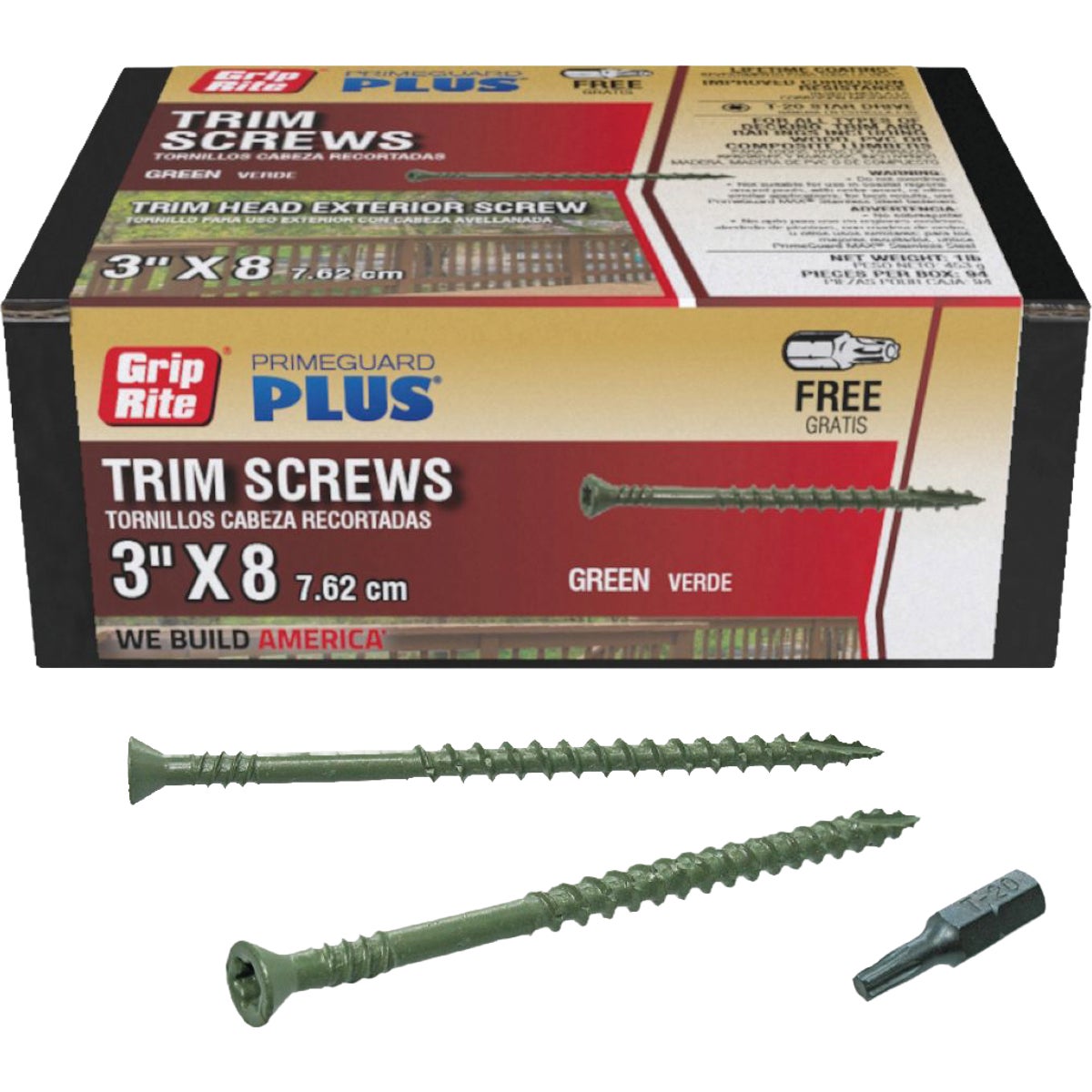 Grip-Rite 3 In. x 8 ga Star Drive Trim Head Coarse Thread Type 17 Point Exterior Coated Green Trim Screw (1 Lb.)