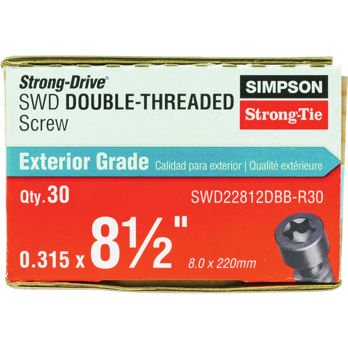 Simpson Strong-Tie Strong-Drive SWD 0.235 In. x 8-1/2 In. T40 Double-Threaded Screw (30-Count) Image 2