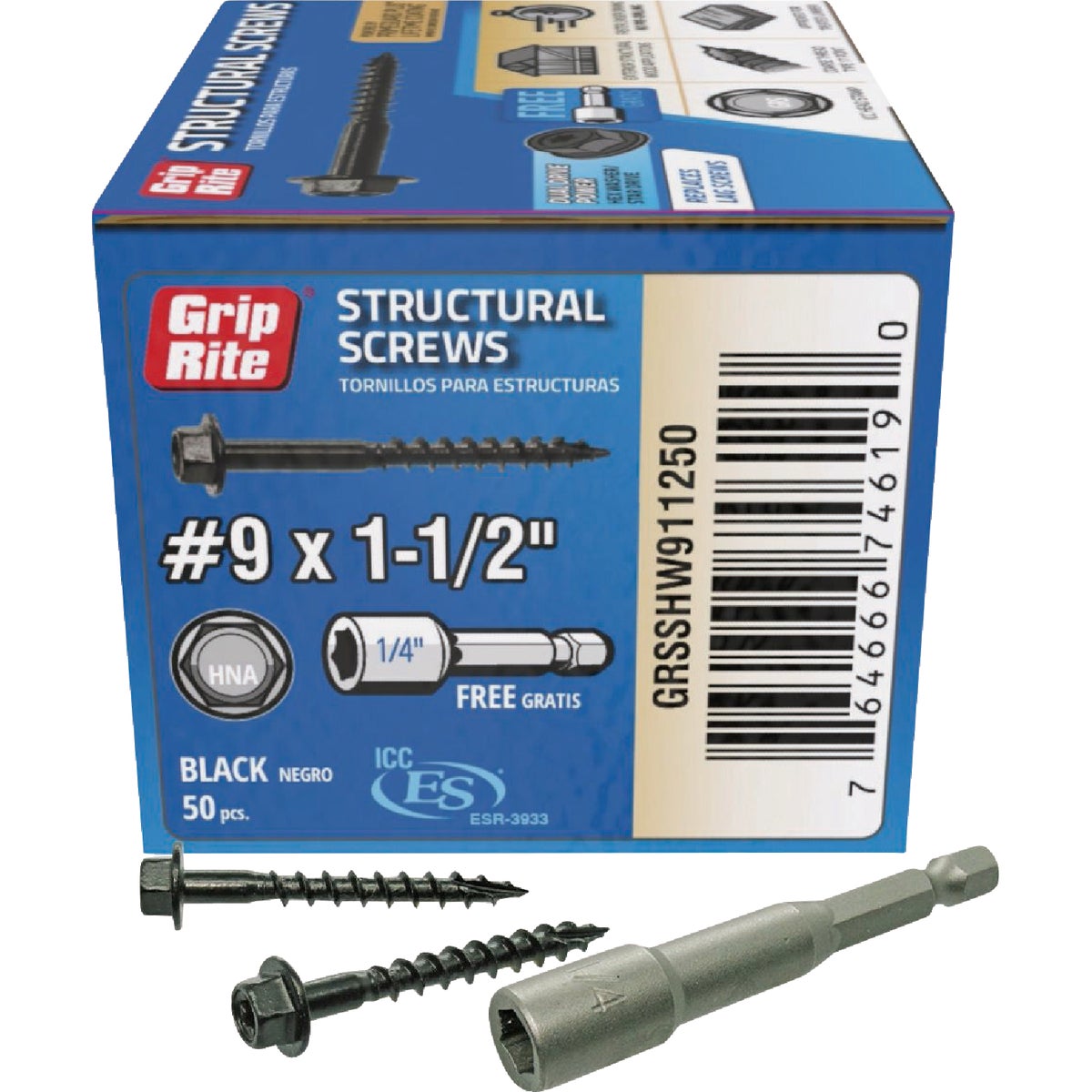 Grip-Rite PrimeGuard Plus #9 x 1.5 In. Hex Washer Head Structural Screw (50-Count)