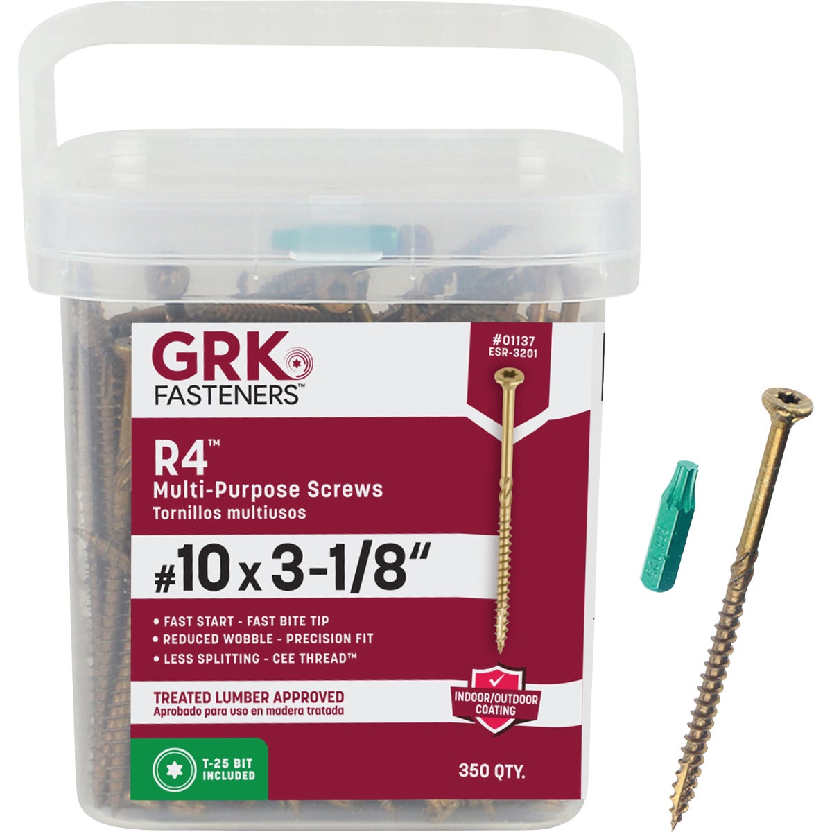 GRK R4 #10 x 3-1/8 In. Star Drive Multi-Purpose Wood Screw (350-Count)
