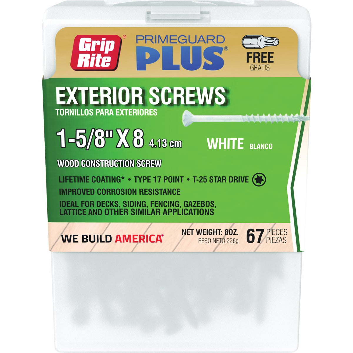 Grip-Rite PrimeGuard Plus #8 x 1-5/8 In. Star Drive White Exterior Construction Screw (67-Count)