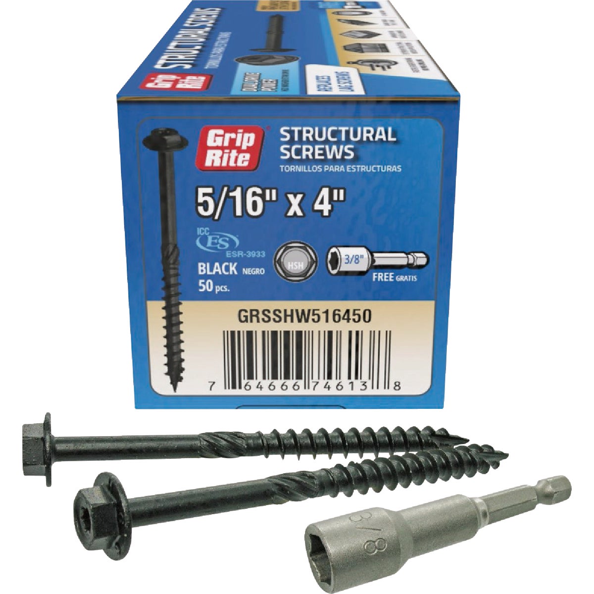 Grip-Rite PrimeGuard Plus 5/16 In. x 4 In. Hex Washer Head Structural Screw (50-Count) Image 1