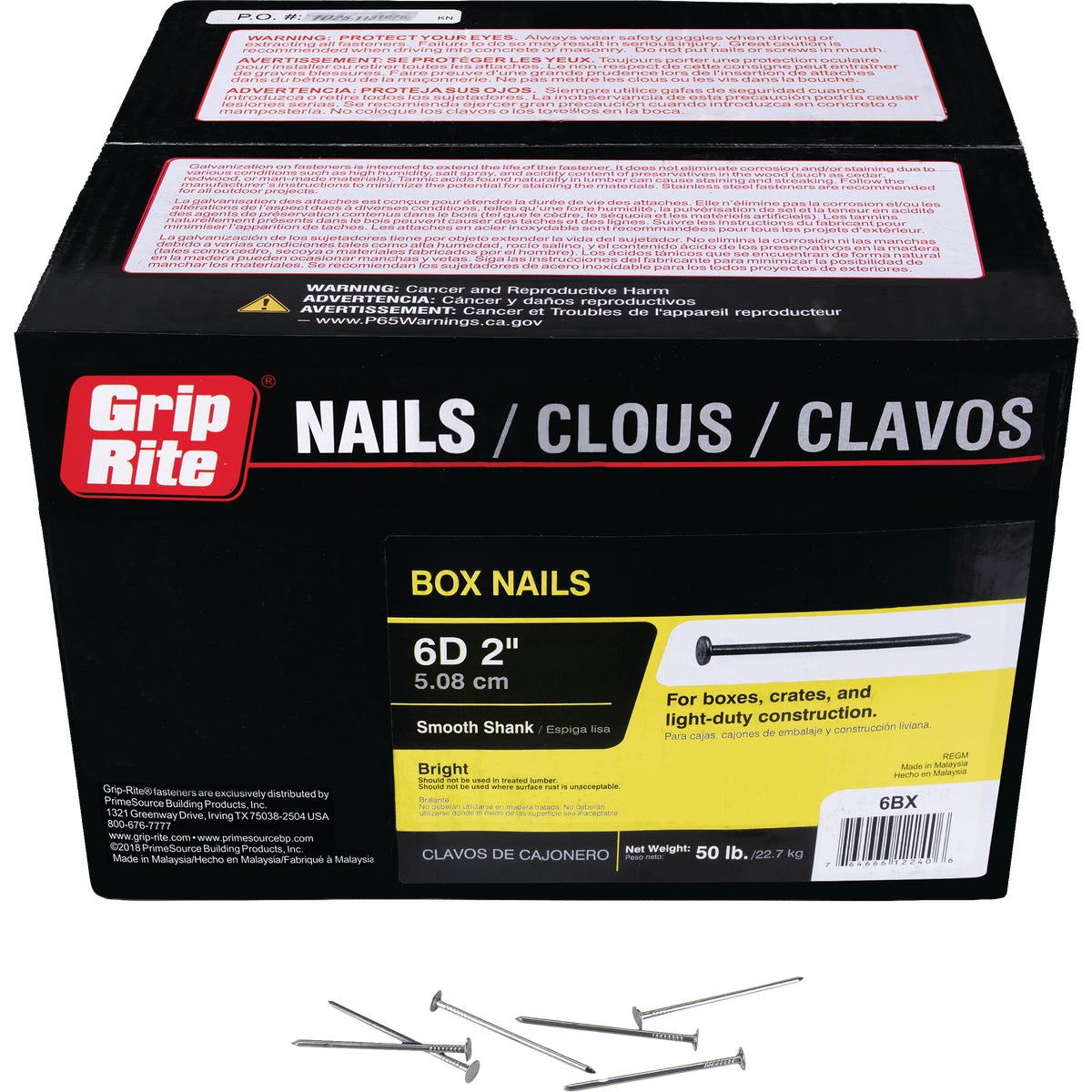 Grip-Rite 2 In. 6d x 12.5 ga Smooth Shank Bright Steel Box Nail (50 Lb.)