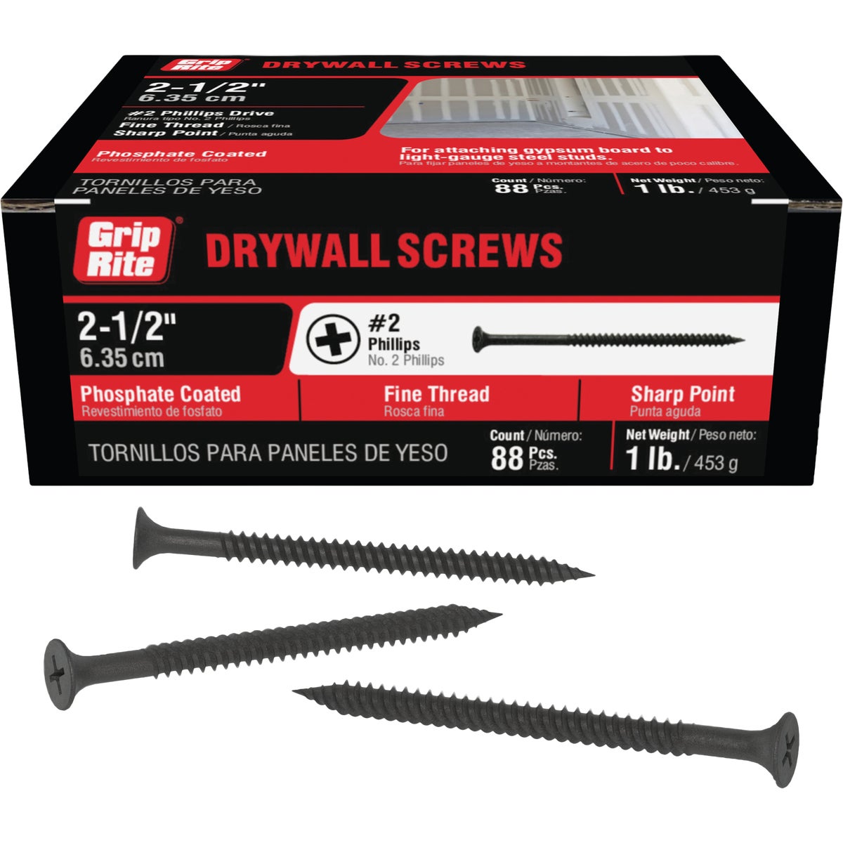 Grip-Rite #8 x 2-1/2 In. Fine Thread Multipurpose Drywall Screw (1 Lb.) Image 1