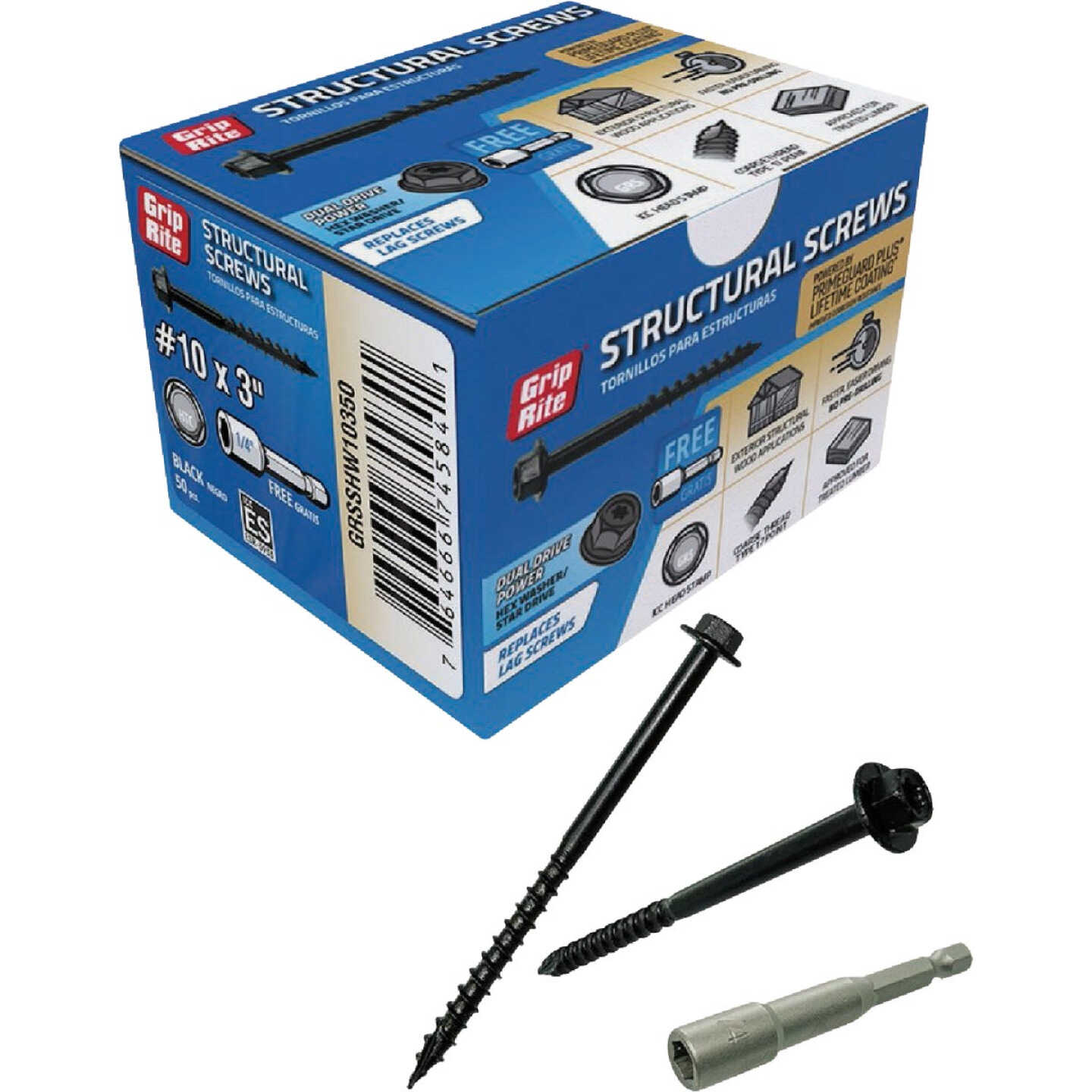 Grip-Rite PrimeGuard Plus #10 x 3 In. Hex Washer Head Structural Screw (50-Count) Image 1