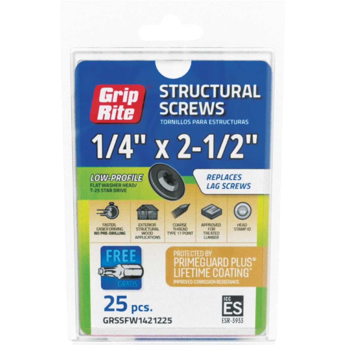 Grip-Rite PrimeGuard Plus 1/4 In. x 2-1/2 In. T-25 Star Drive Flat Washer Head Coarse Thread Structural Screw (25-Count)