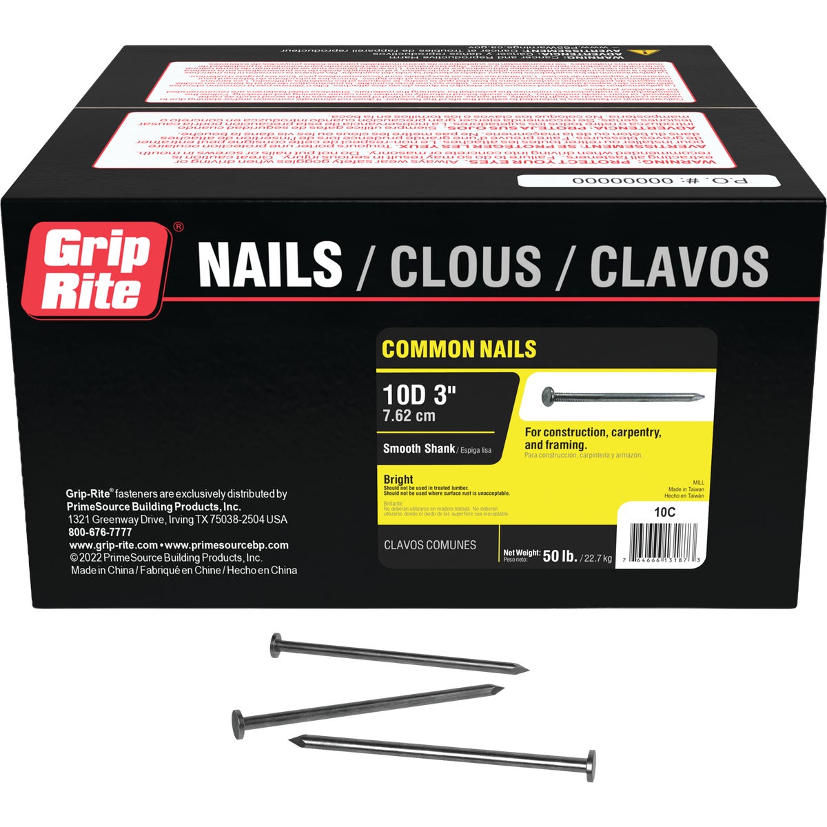 Grip-Rite 3 In. 10d x 9 ga Smooth Shank Bright Steel Common Nail (50 Lb.)