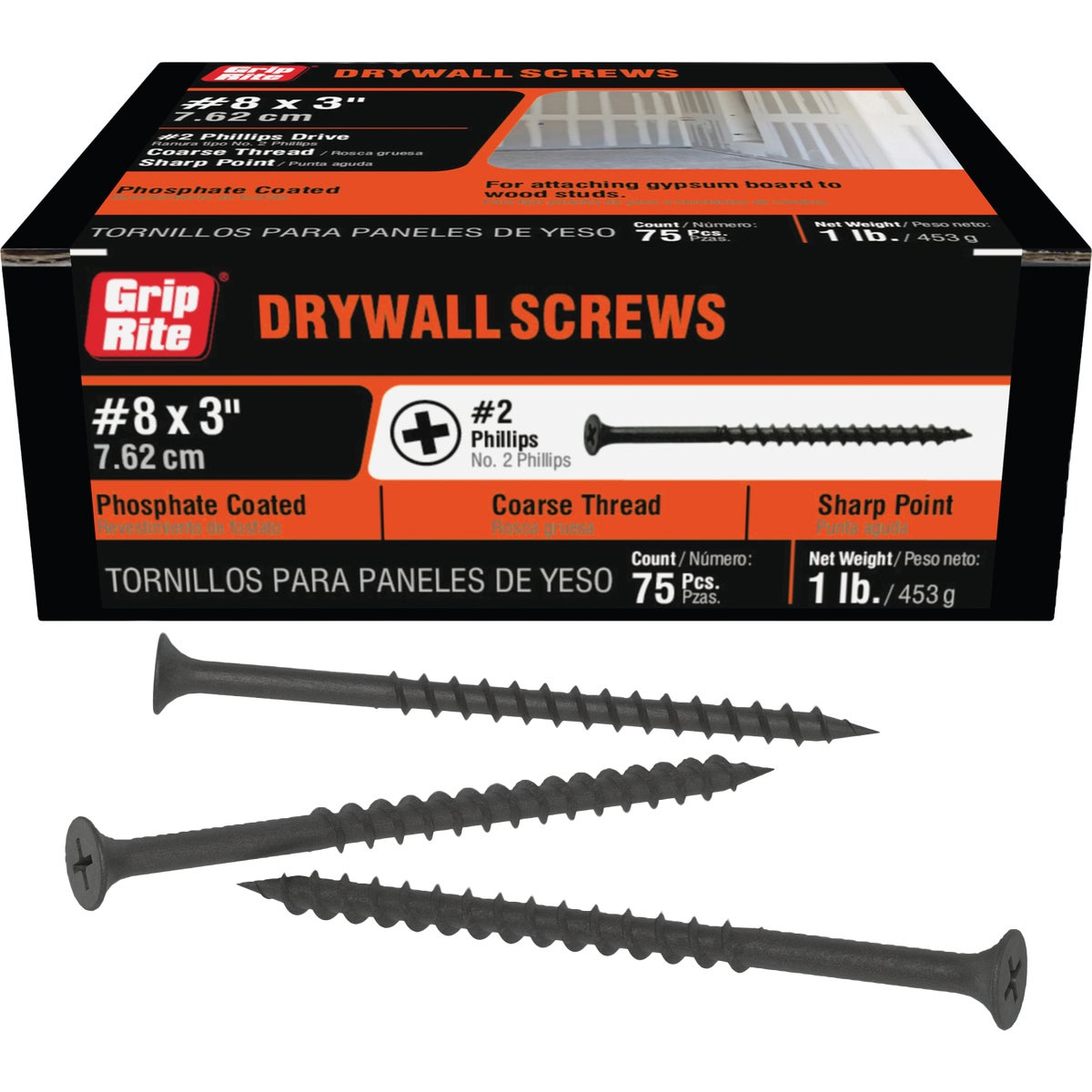Grip-Rite #8 x 3 In. Coarse Thread Black Phosphate Drywall Screw (1 Lb.)