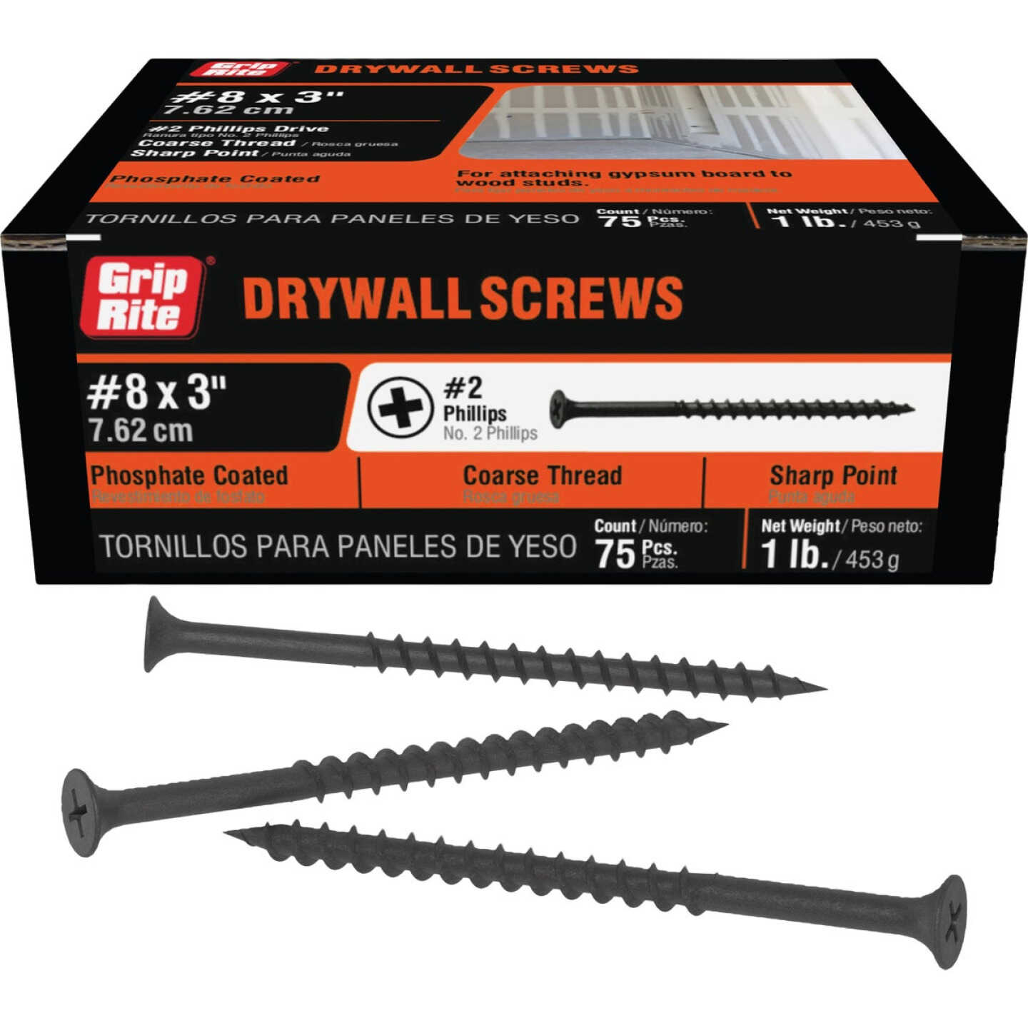Grip-Rite #8 x 3 In. Coarse Thread Black Phosphate Drywall Screw (1 Lb.) Image 1