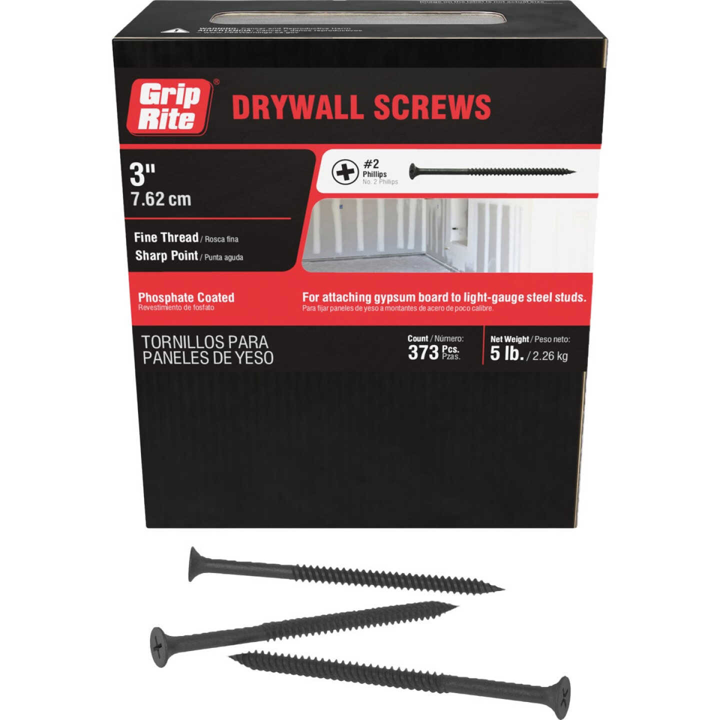 Grip-Rite #8 x 3 In. Fine Thread Multipurpose Drywall Screw (5 Lb.) Image 1