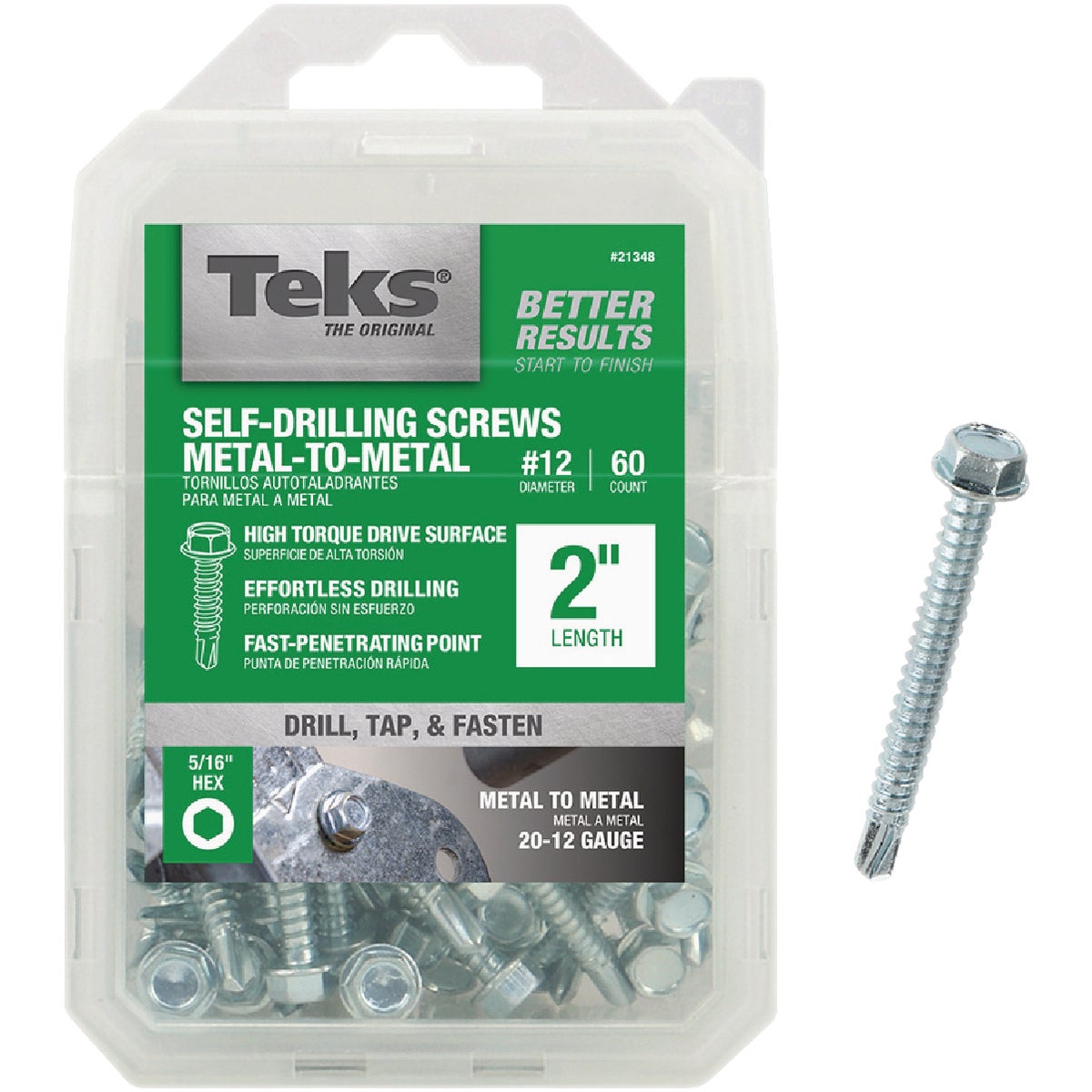 Teks #12 x 2 In. Hex Washer Head Drill Point Metal to Metal Screw (60-Count)
