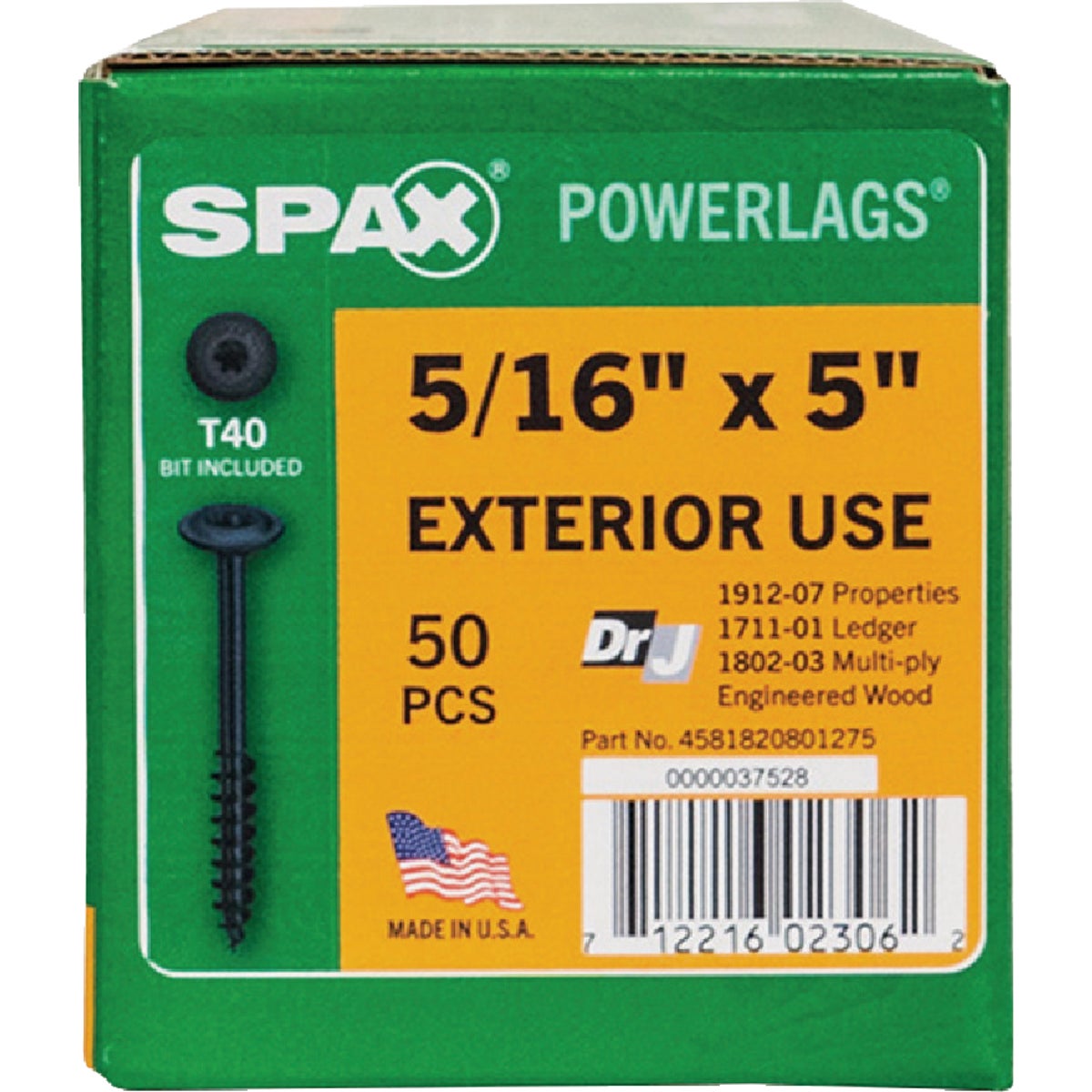 SPAX PowerLags 5/16 In. x 5 In. T40 Washer Head HCR (Exterior Rated) Lag Screw (50-Count) Image 4