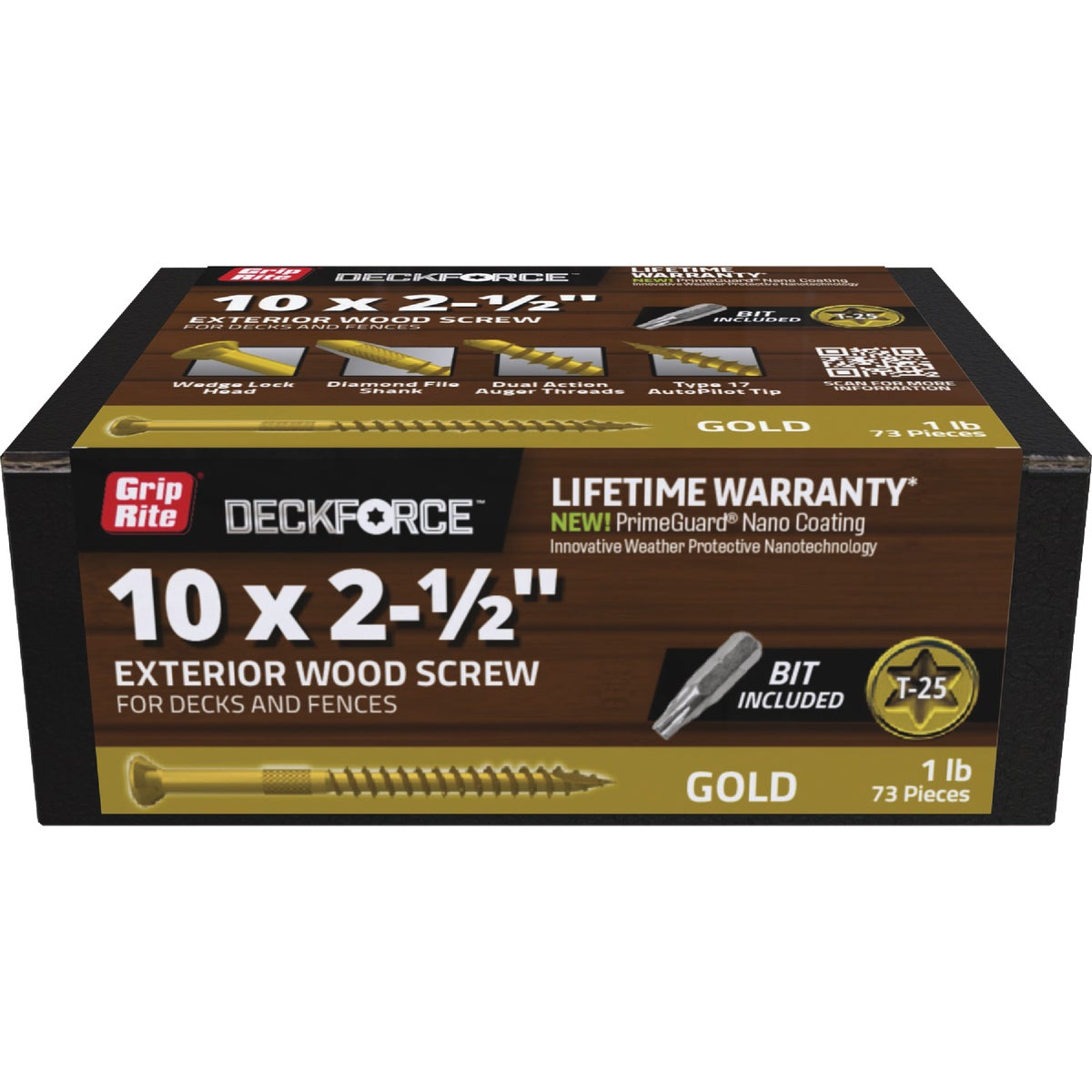 Grip-Rite DeckForce PrimeGuard Nano #10 x 2-1/2 In. Star Drive Gold Screw (1 Lb.) Image 1