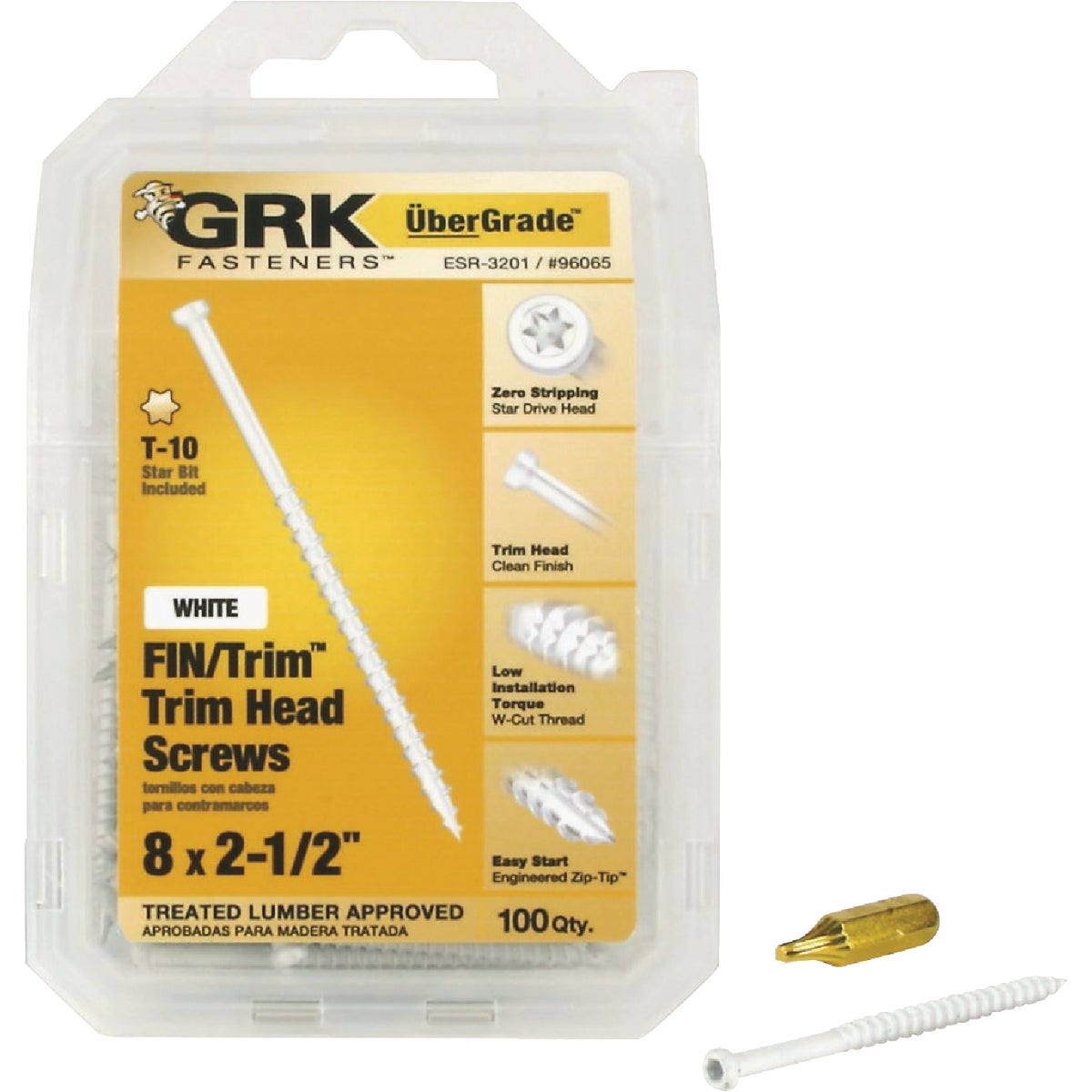 GRK #8 x 2-1/2 In. Star Drive White Steel Trim Screw (100-Count) Image 1