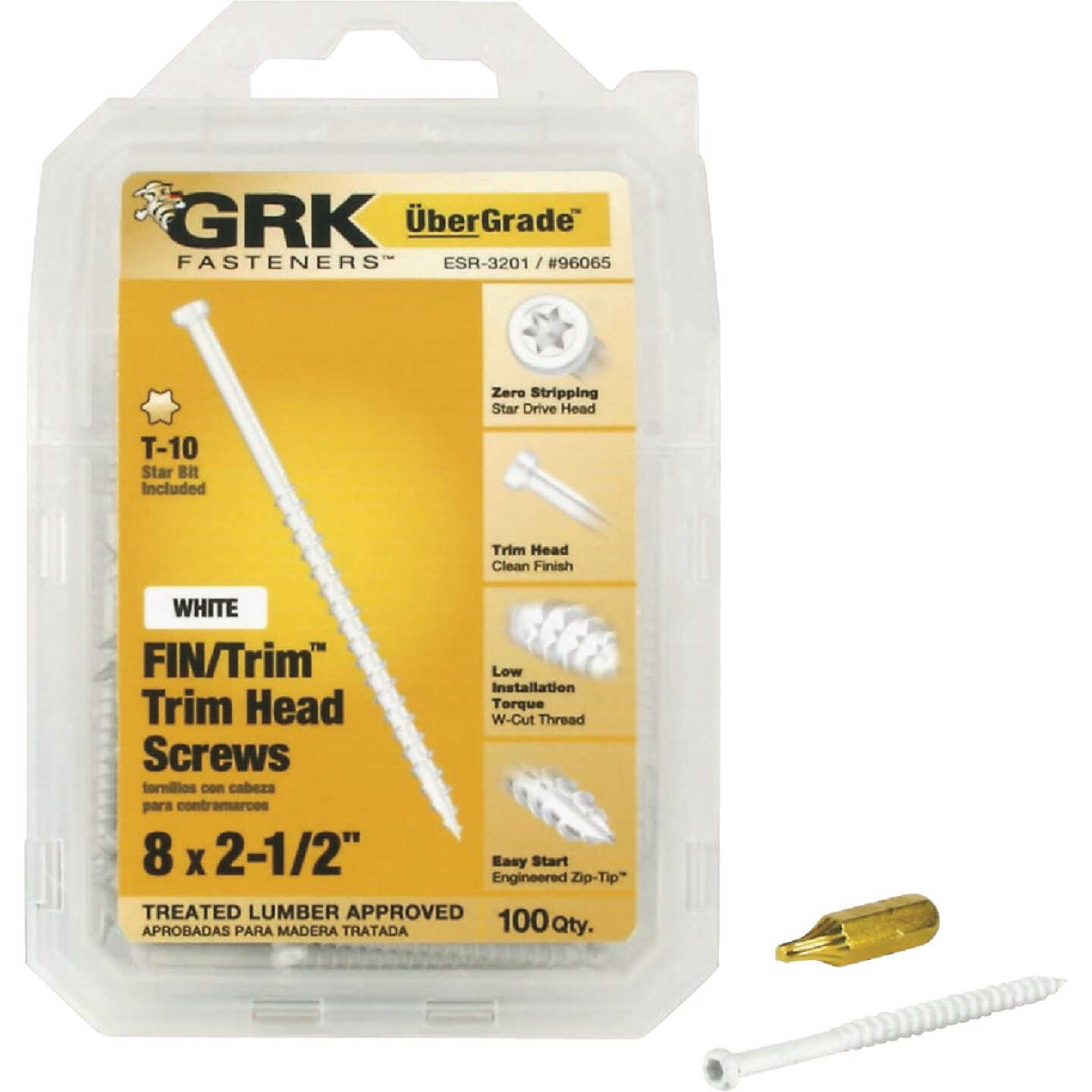 GRK #8 x 2-1/2 In. Star Drive White Steel Trim Screw (100-Count) Image 1