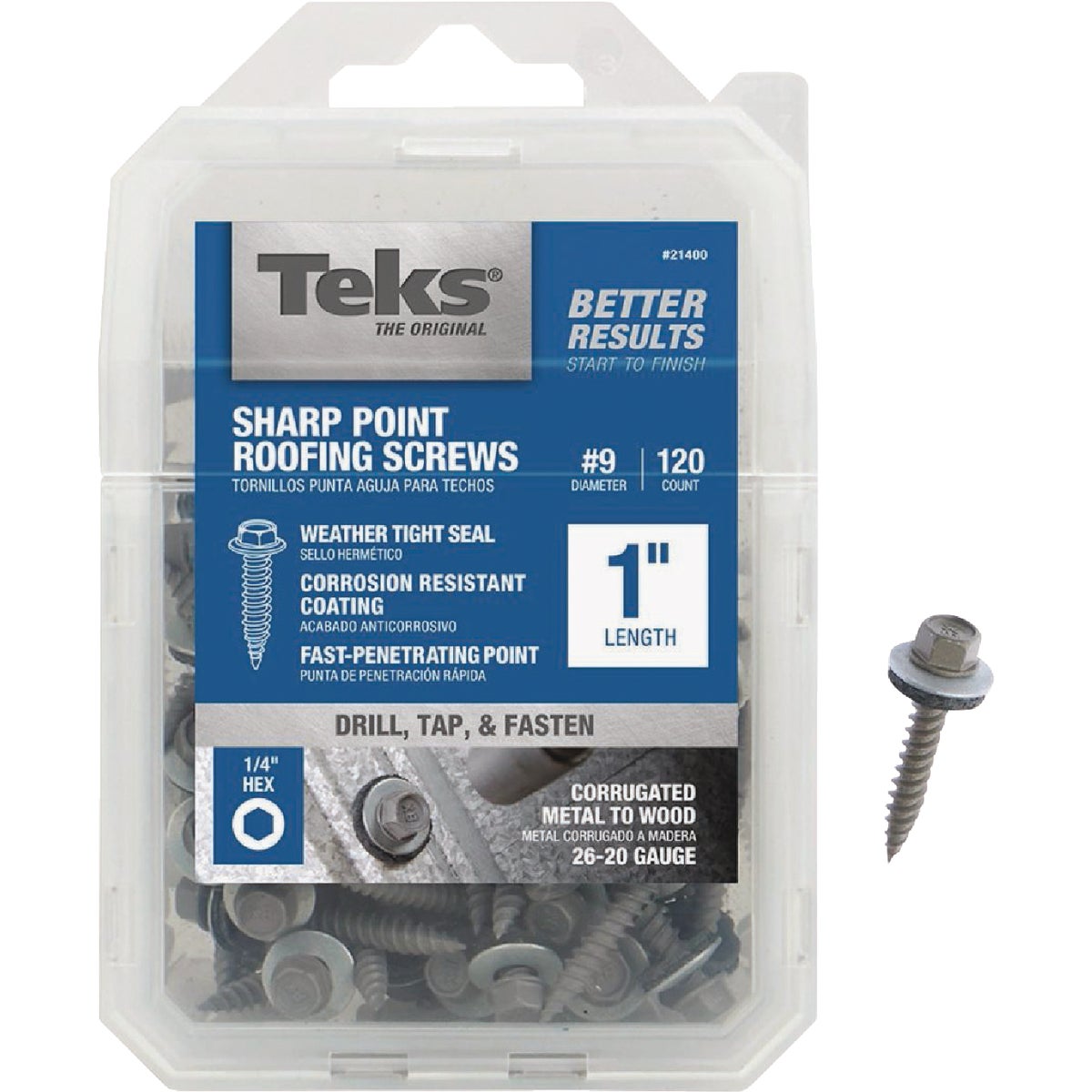 Teks #9 x 1 In. Hex Washer Head Sharp Point Metal to Wood Roofing Screw (120-Count) Image 1
