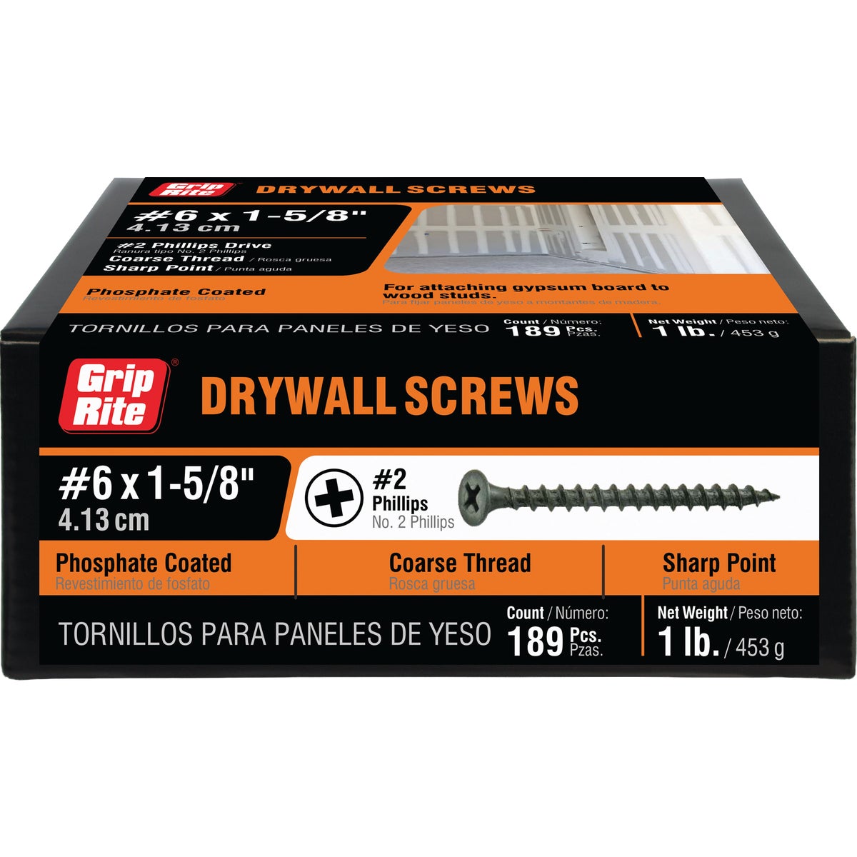 Grip-Rite #6 x 1-5/8 In. Coarse Thread Black Phosphate Drywall Screw (1 Lb.) Image 2