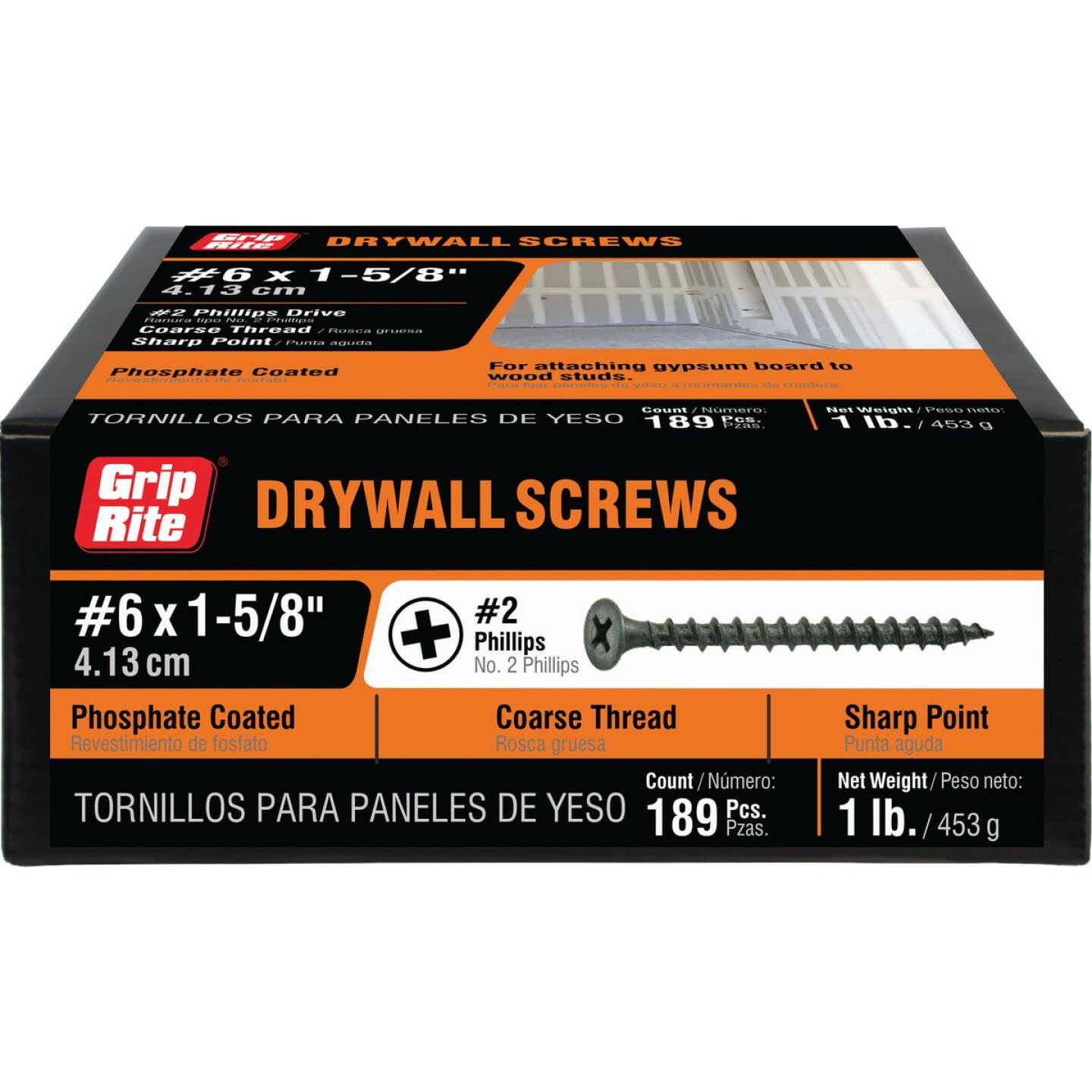 Grip-Rite #6 x 1-5/8 In. Coarse Thread Black Phosphate Drywall Screw (1 Lb.) Image 2