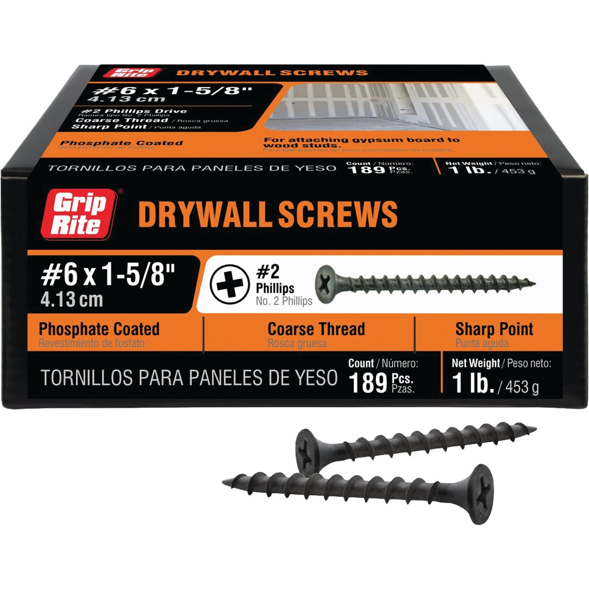 Grip-Rite #6 x 1-5/8 In. Coarse Thread Black Phosphate Drywall Screw (1 Lb.)