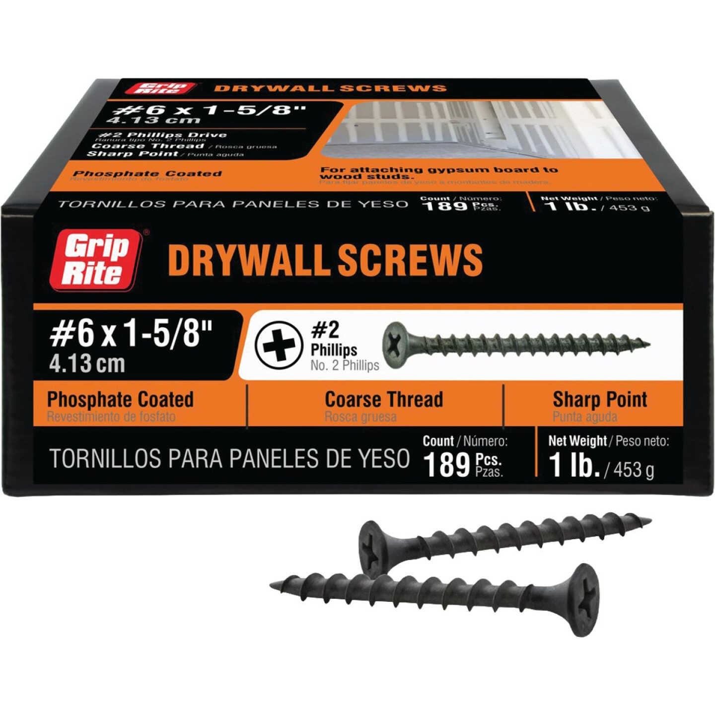 Grip-Rite #6 x 1-5/8 In. Coarse Thread Black Phosphate Drywall Screw (1 Lb.) Image 1