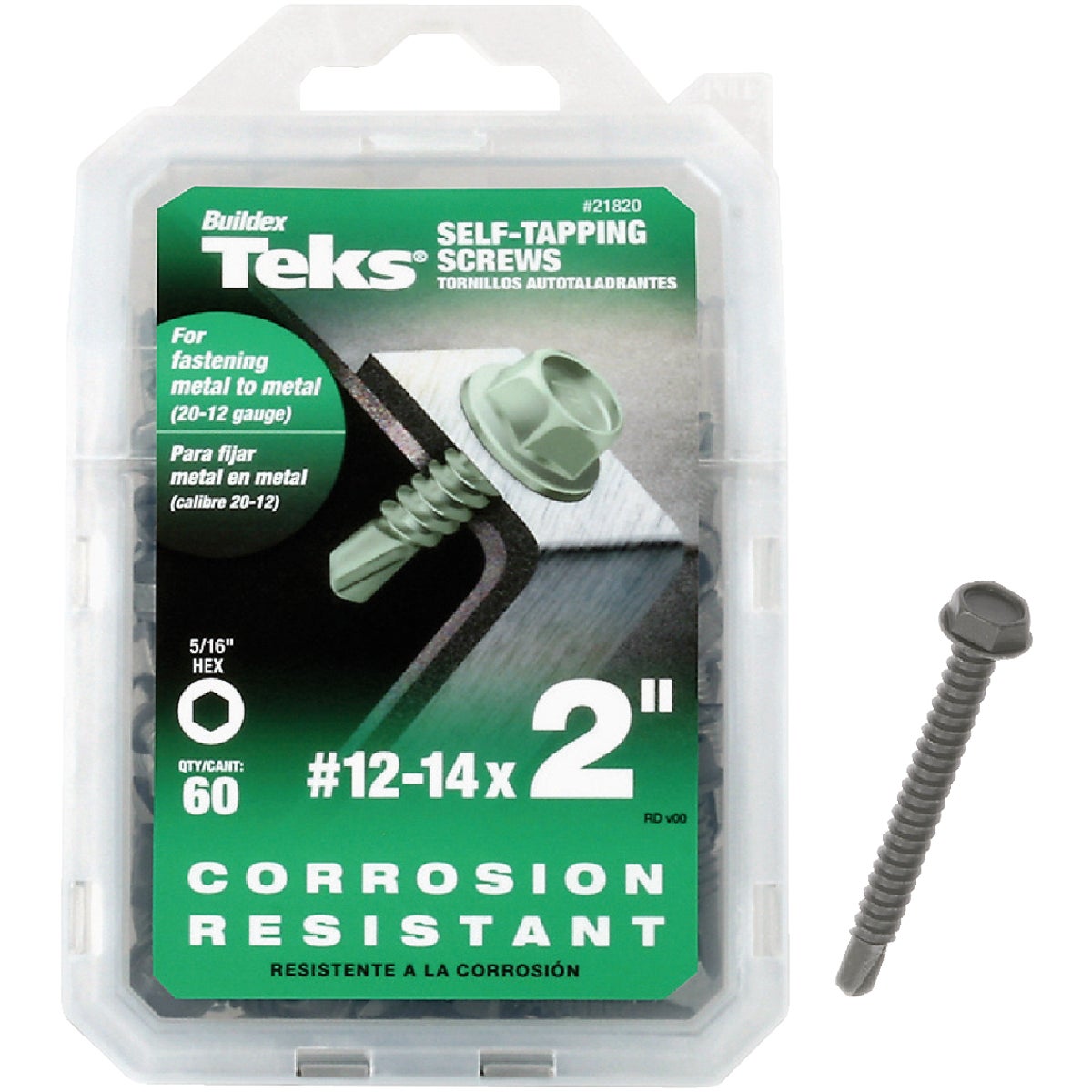 Teks #12 x 2 In. Hex Washer Head Drill Point Metal to Metal Screw (60-Count)