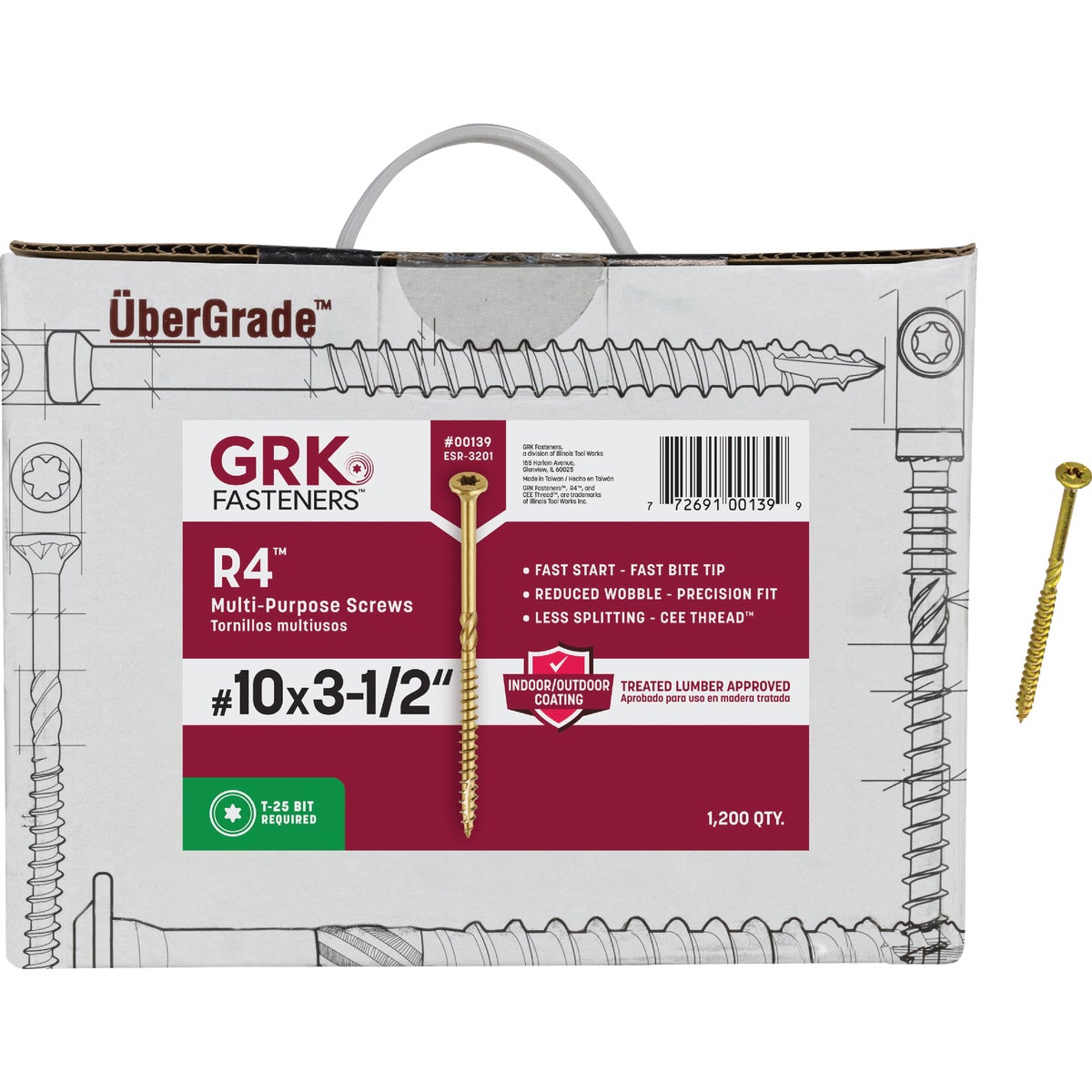 GRK R4 #10 x 3-1/2 In. Star Drive Multi-Purpose Wood Screw (1200-Count)