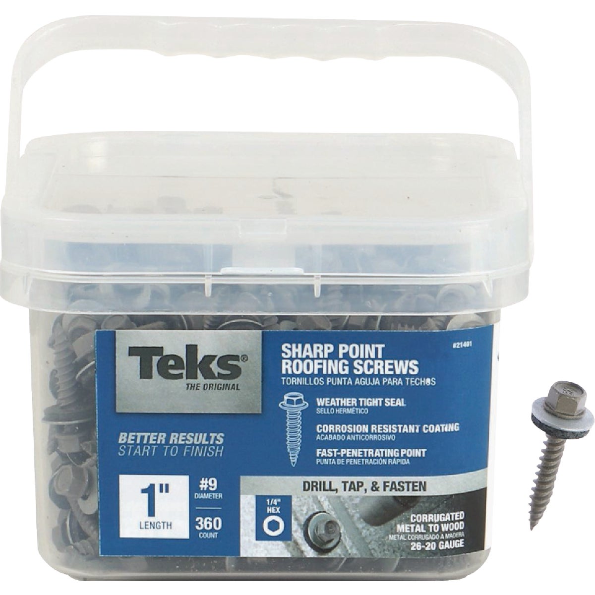 Teks #9 x 1 In. Hex Washer Head Sharp Point Metal to Wood Roofing Screw (360-Count) Image 1