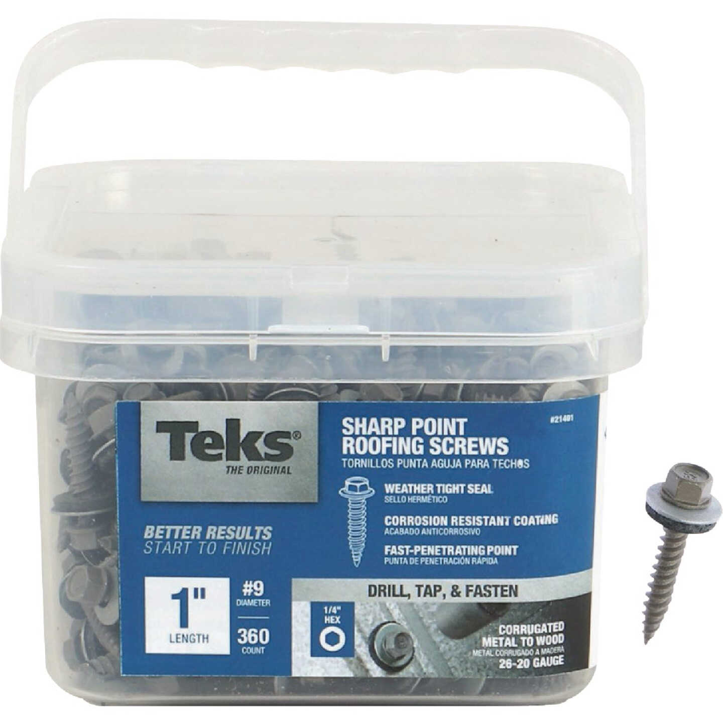Teks #9 x 1 In. Hex Washer Head Sharp Point Metal to Wood Roofing Screw (360-Count) Image 1