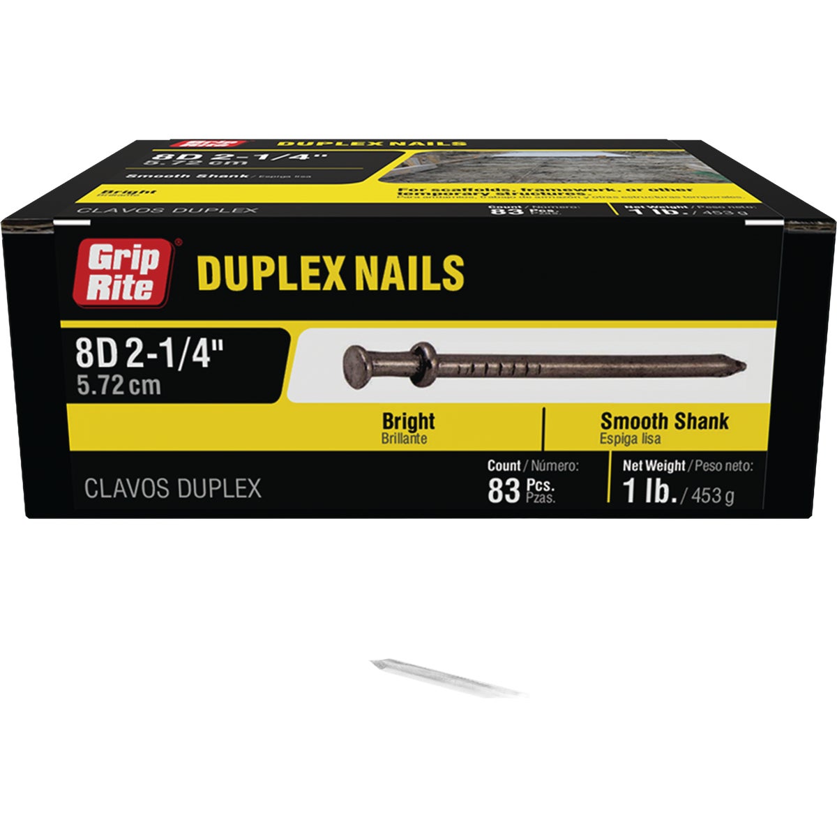 Grip-Rite 2-1/4 In. x 8d Bright Duplex Framing Nails (83-Count)