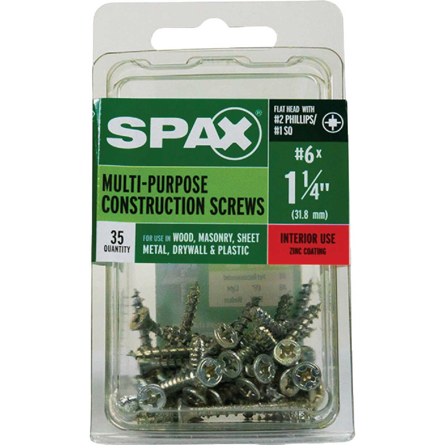 SPAX #6 x 1-1/4 In. Unidrive (Combo Drive) Flat Head Zinc (Interior) Multi-Purpose Construction Screw (35-Count) Image 4