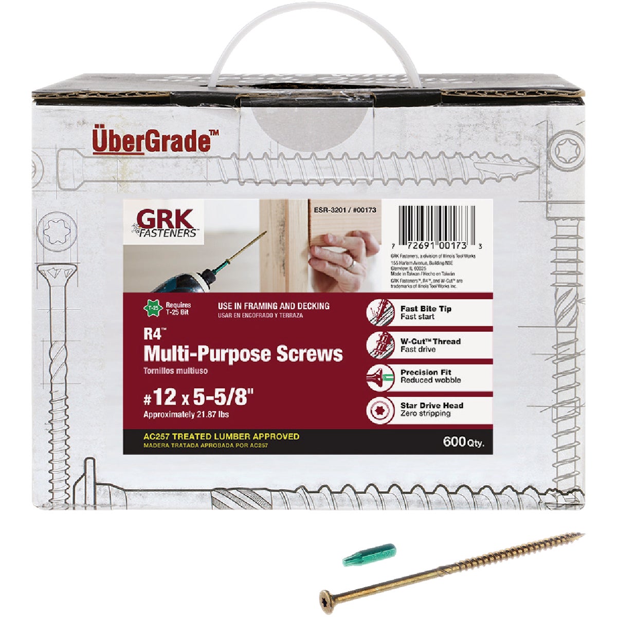 GRK R4 #12 x 5-5/8 In. Star Drive Multi-Purpose Wood Screw (600-Count)