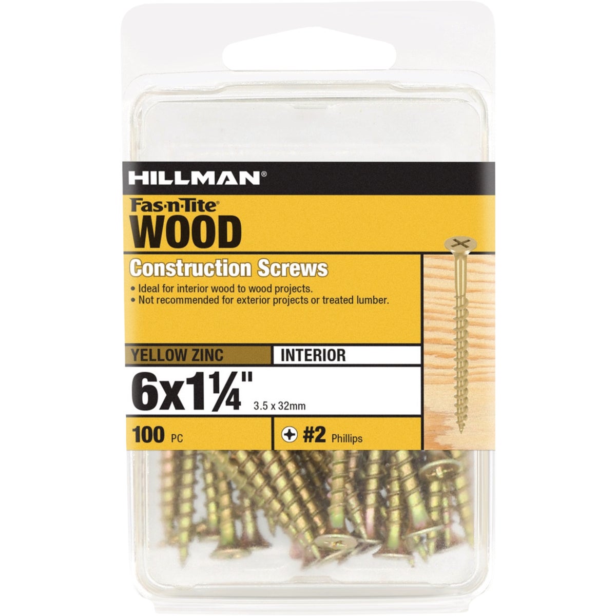 Hillman Fas-n-Tite #6 x 1-1/4 In. Phillips Bugle Head Interior Construction Wood Screw (100-Count)