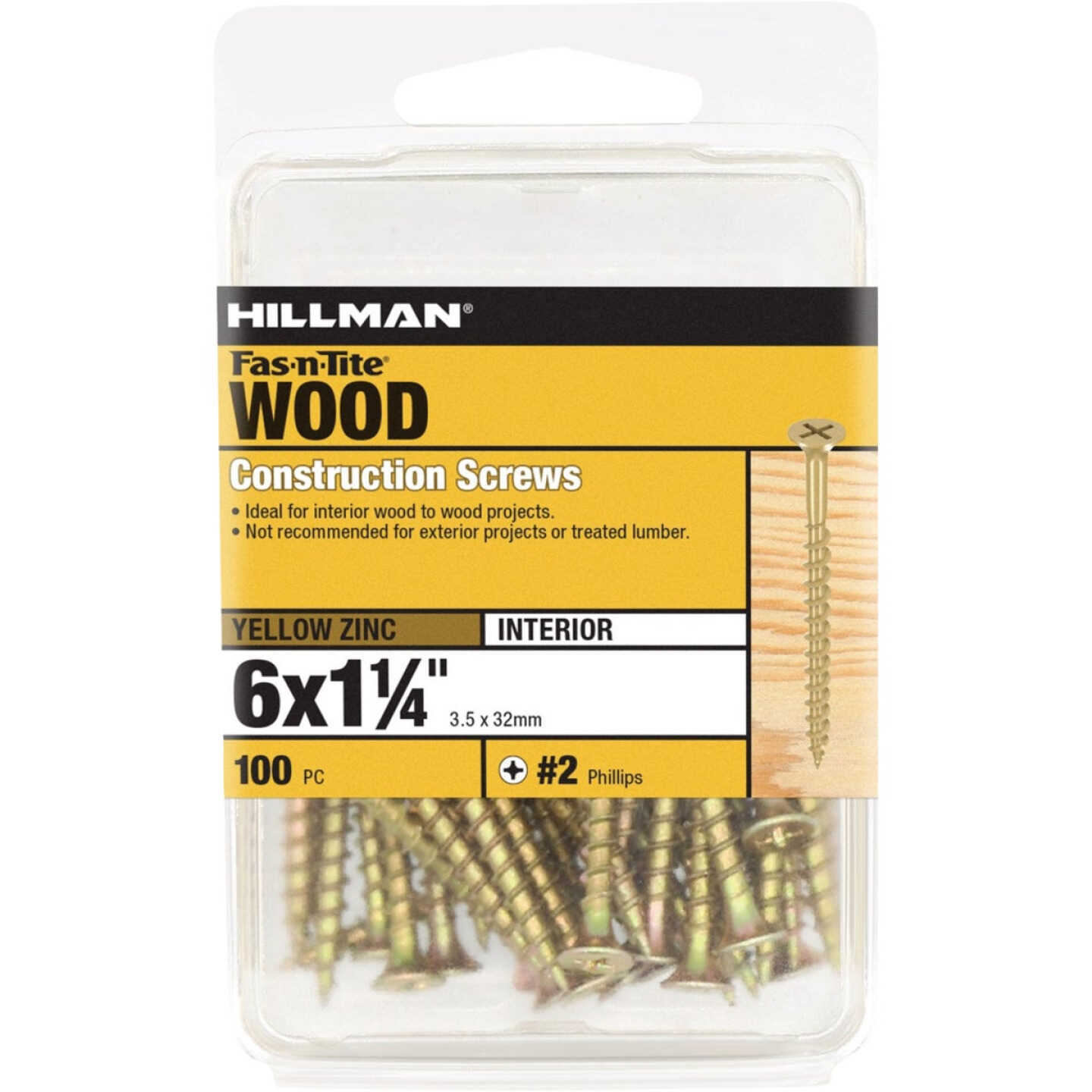Hillman Fas-n-Tite #6 x 1-1/4 In. Phillips Bugle Head Interior Construction Wood Screw (100-Count) Image 1