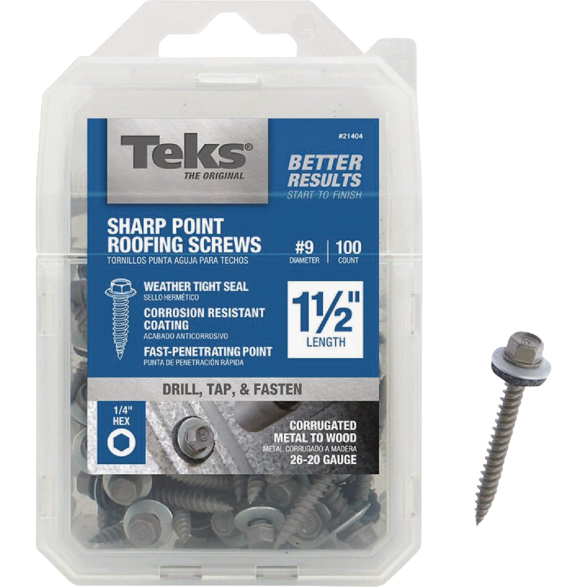 Teks #9 x 1-1/2 In. Hex Washer Head Sharp Point Metal to Wood Roofing Screw (100-Count) Image 1