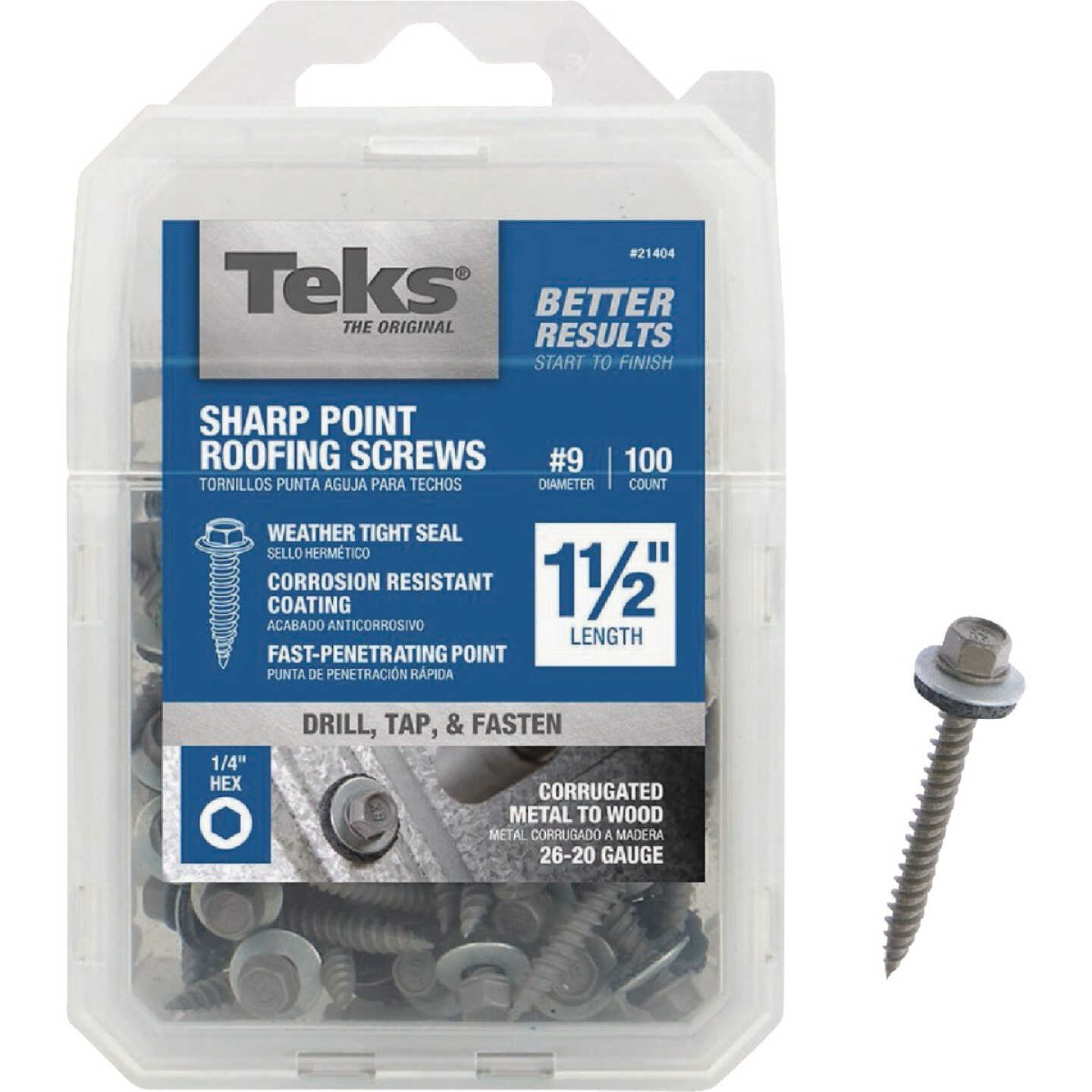 Teks #9 x 1-1/2 In. Hex Washer Head Sharp Point Metal to Wood Roofing Screw (100-Count) Image 1