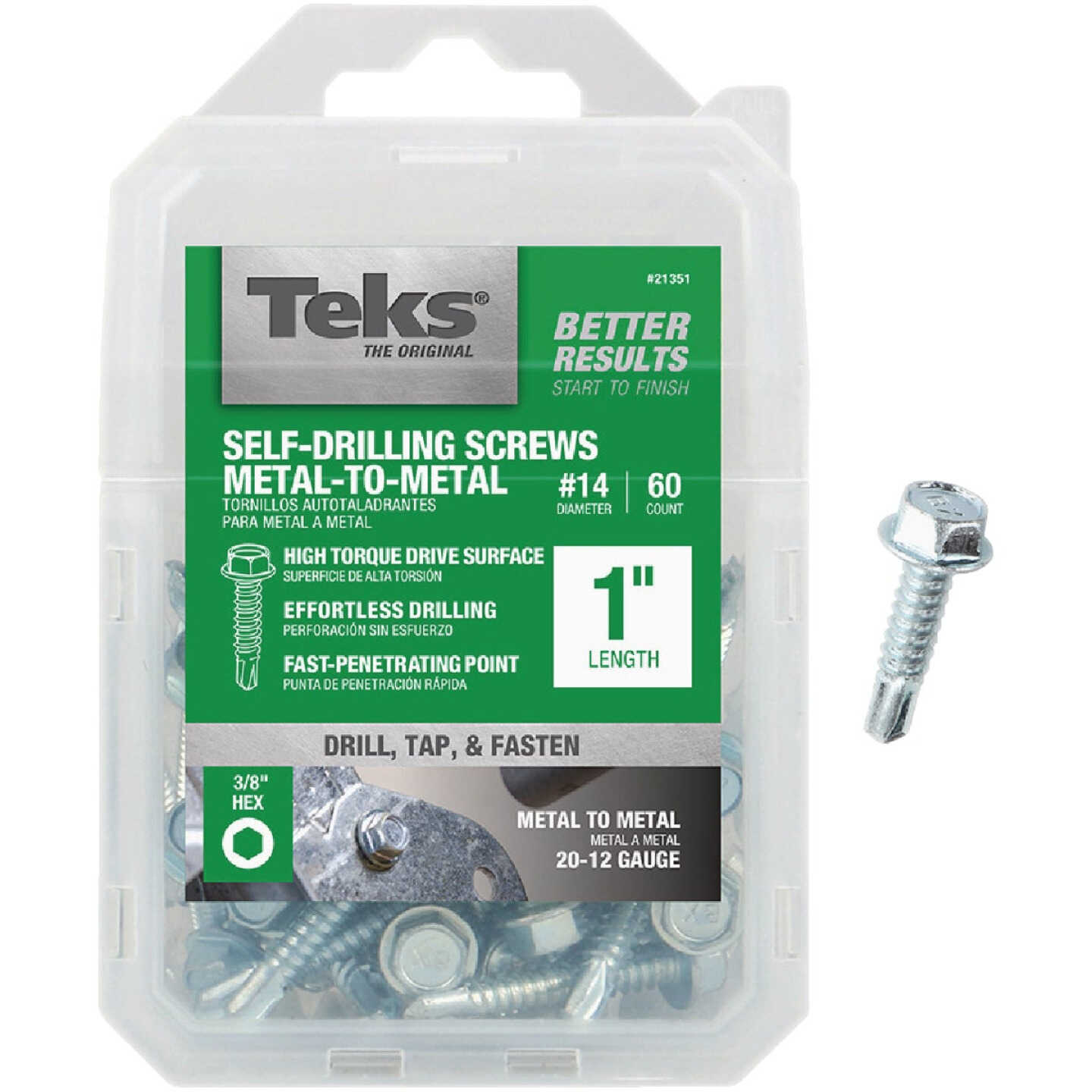 Teks #14 x 1 In. Hex Washer Head Drill Point Metal to Metal Screw (60-Count) Image 1