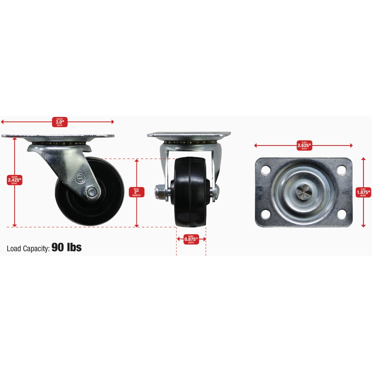 Shepherd Hardware 2 In. General-Duty Soft Rubber Swivel Plate Caster Image 2