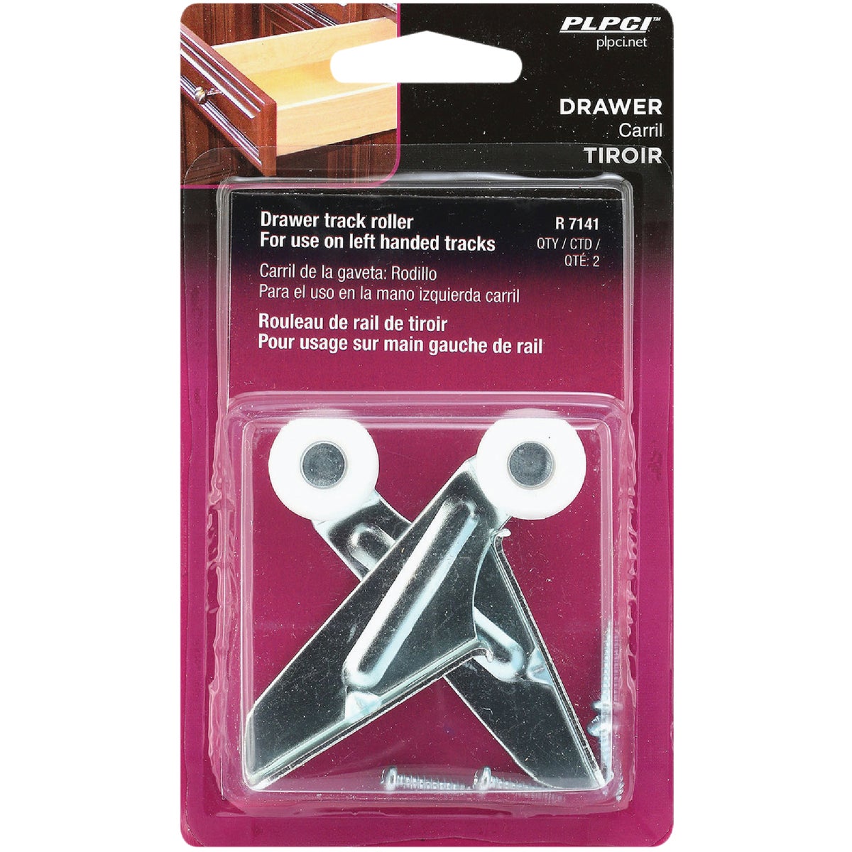 Prime-Line Steel White Nylon 3-3/8" Left Hand Rear Drawer Roller (2 Count) Image 2