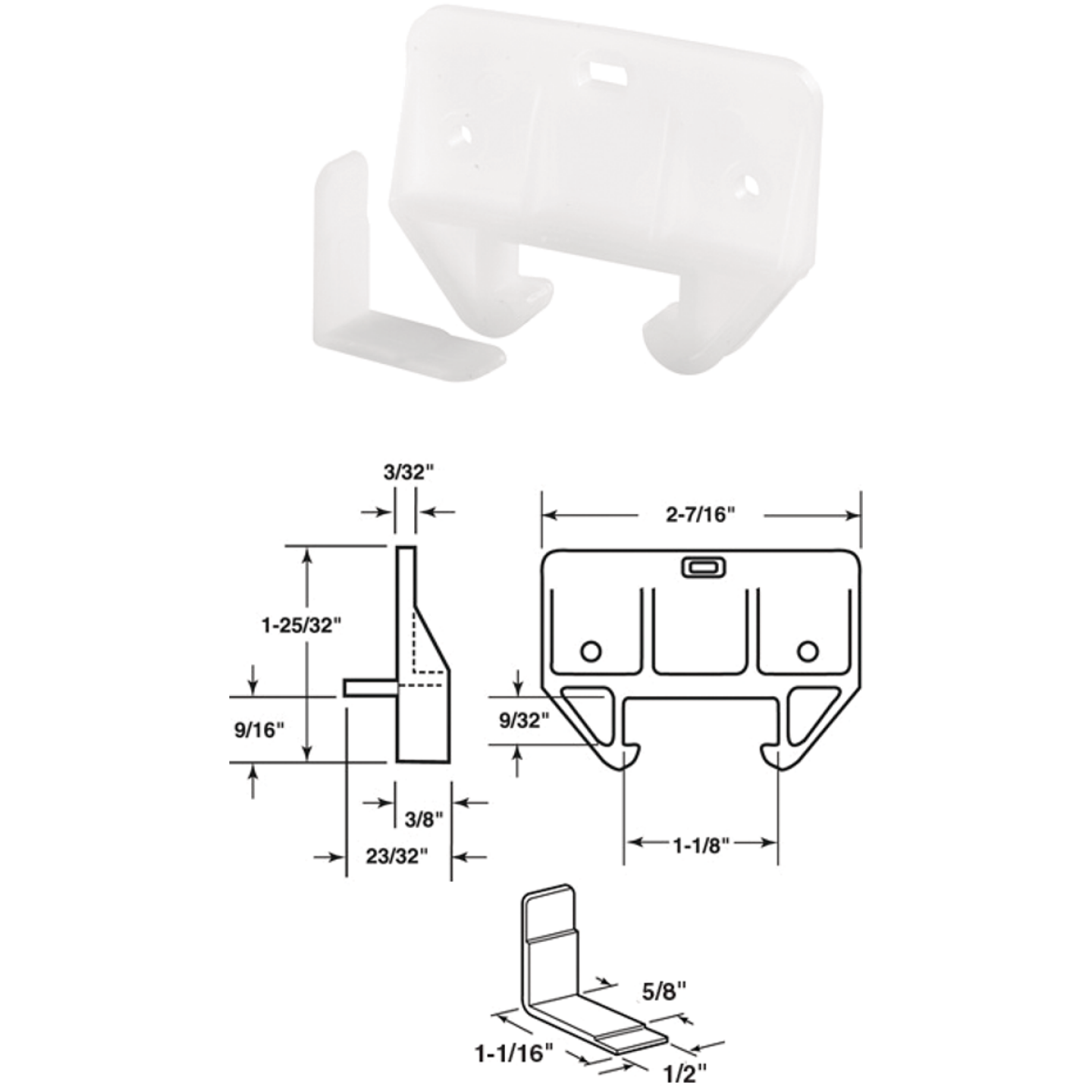 Prime-Line Polyethylene White Track Guide for 9/32 In. X 1-1/8 In. Track (2 Count) Image 1