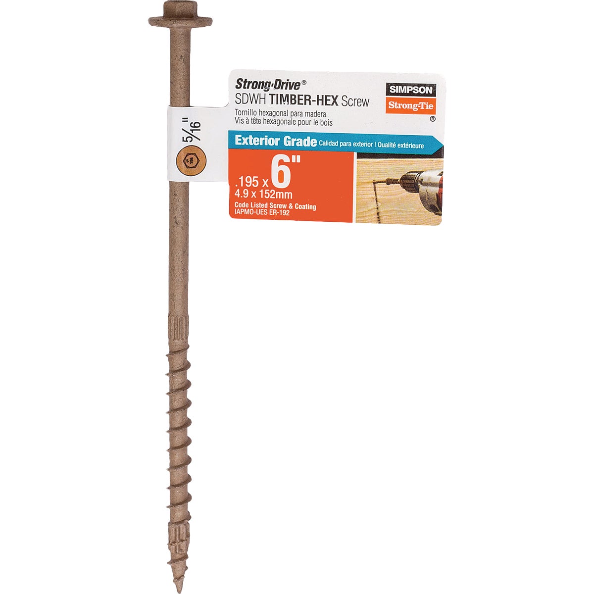 Simpson Strong-Tie Strong-Drive SDWH 6 In. x  0.195 In. 5/16 In. Hex Drive Tan Timber Screw Image 1