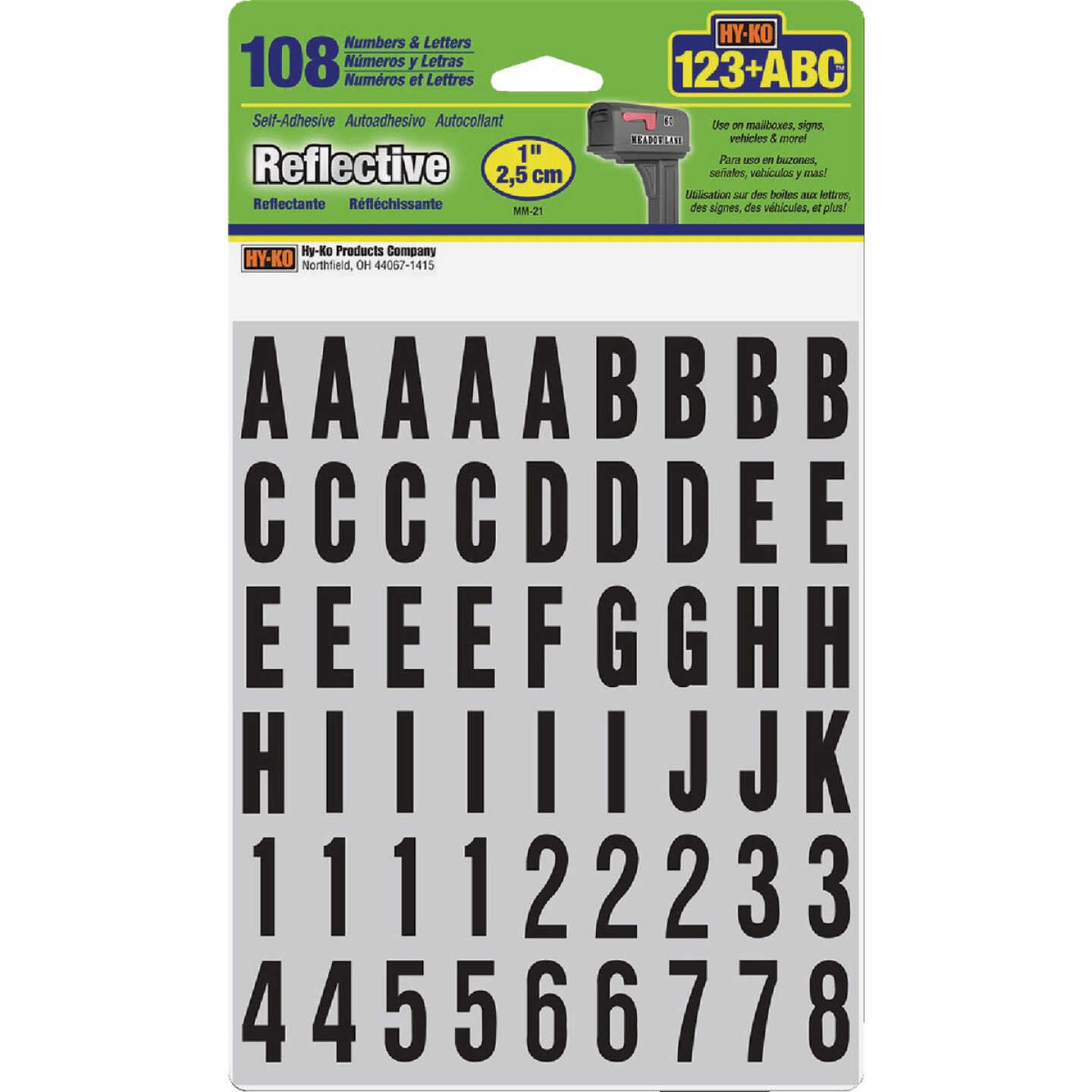 Hy-Ko 1 In. Reflective Numbers & Letter Image 1